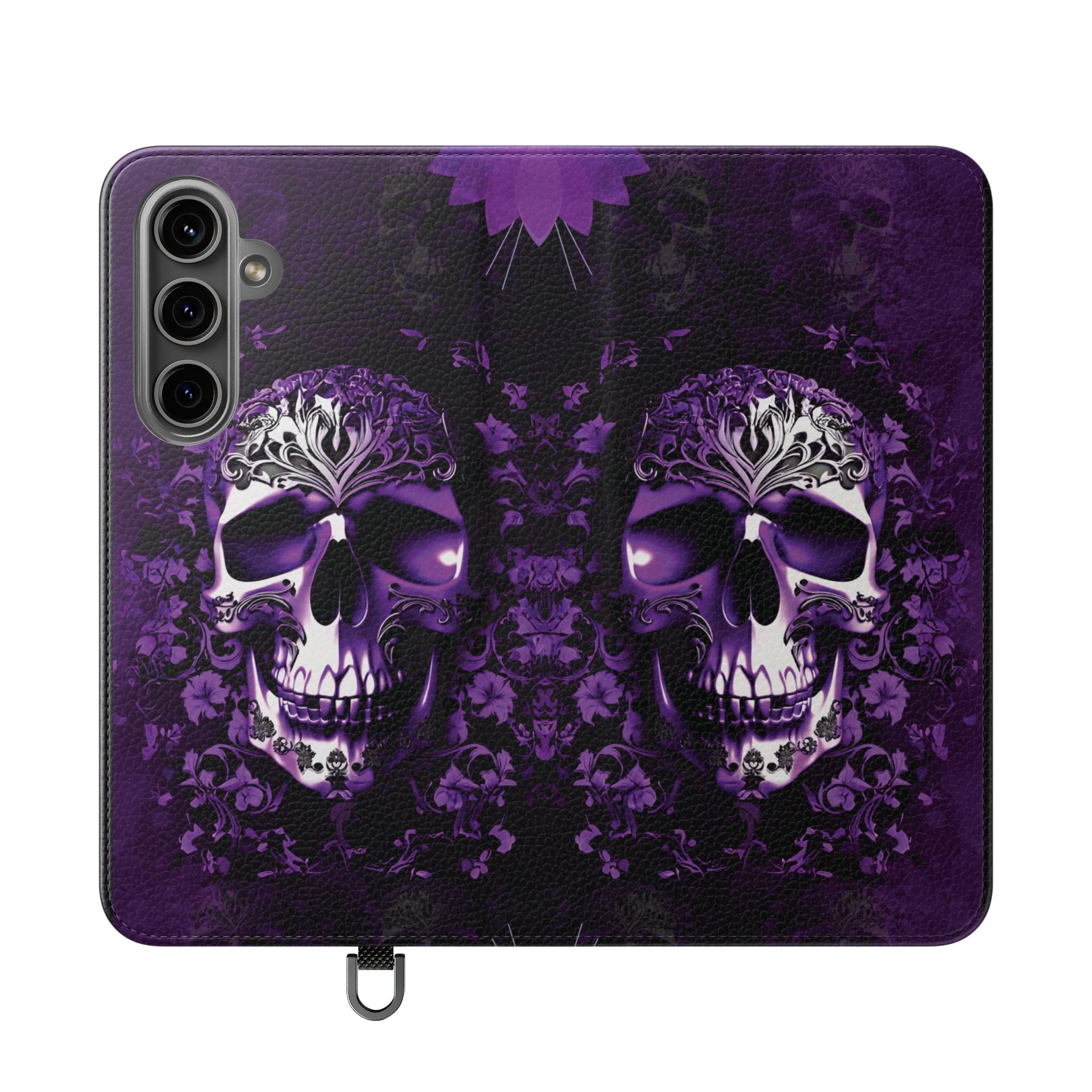 Purple Pastel Goth Skull Flip Wallet Phone Case - Skull Wallet Case for Samsung iPhone - Gothic Style Skull Wallet Phone Cases