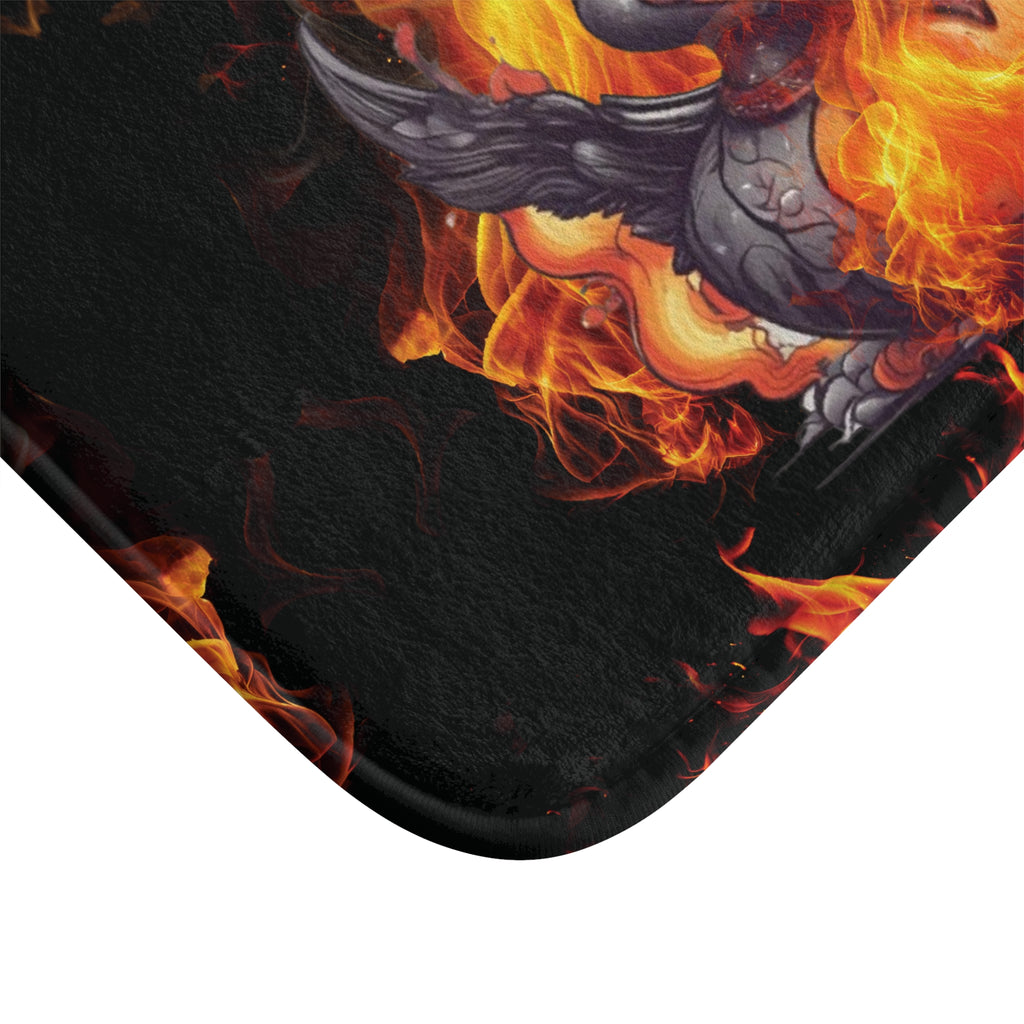 Gothic Fire Duck Bath Mat — Demon Rubber Ducky Dark Bathroom Decor