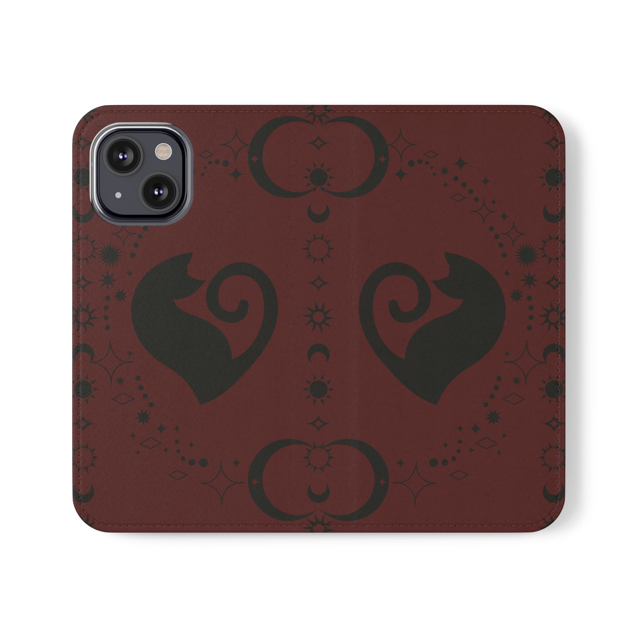 Dark Academia Celestial Black Cat Flip Wallet Case for iPhone and Samsung Galaxy Phones