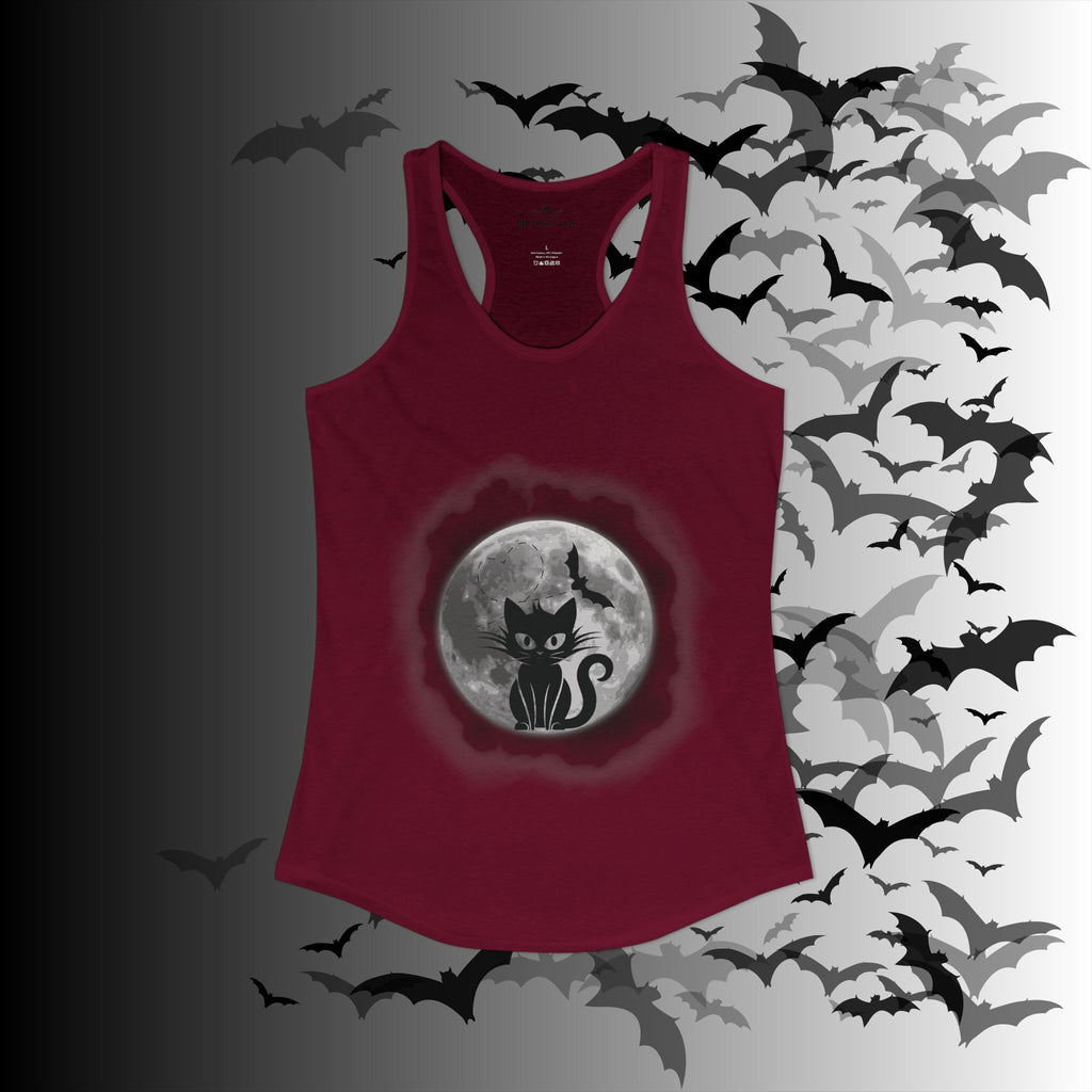 Gothic Black Cat Full Moon Racerback Tank Top — Witchy Sleeveless Shirt