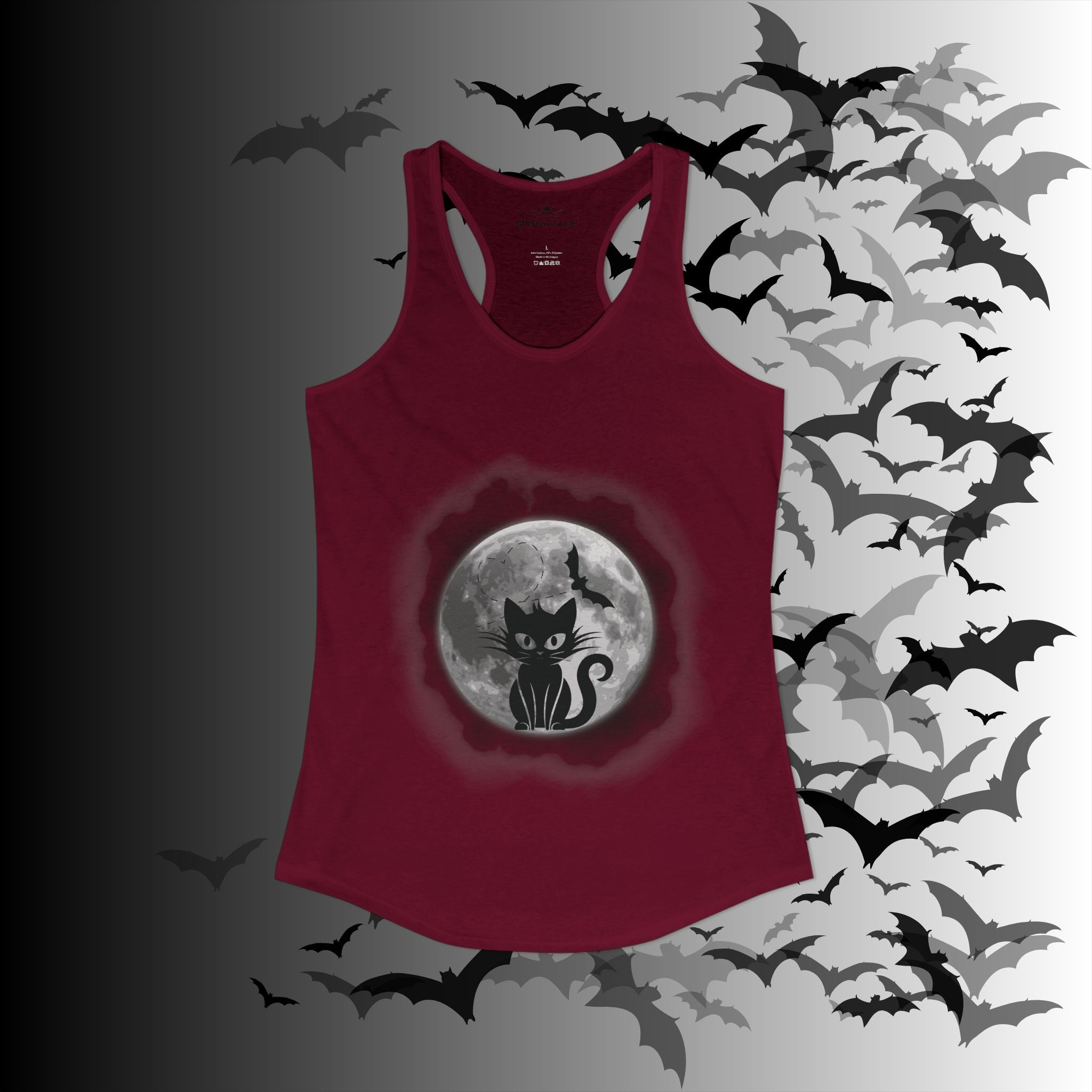 Gothic Black Cat Full Moon Racerback Tank Top — Witchy Sleeveless Shirt