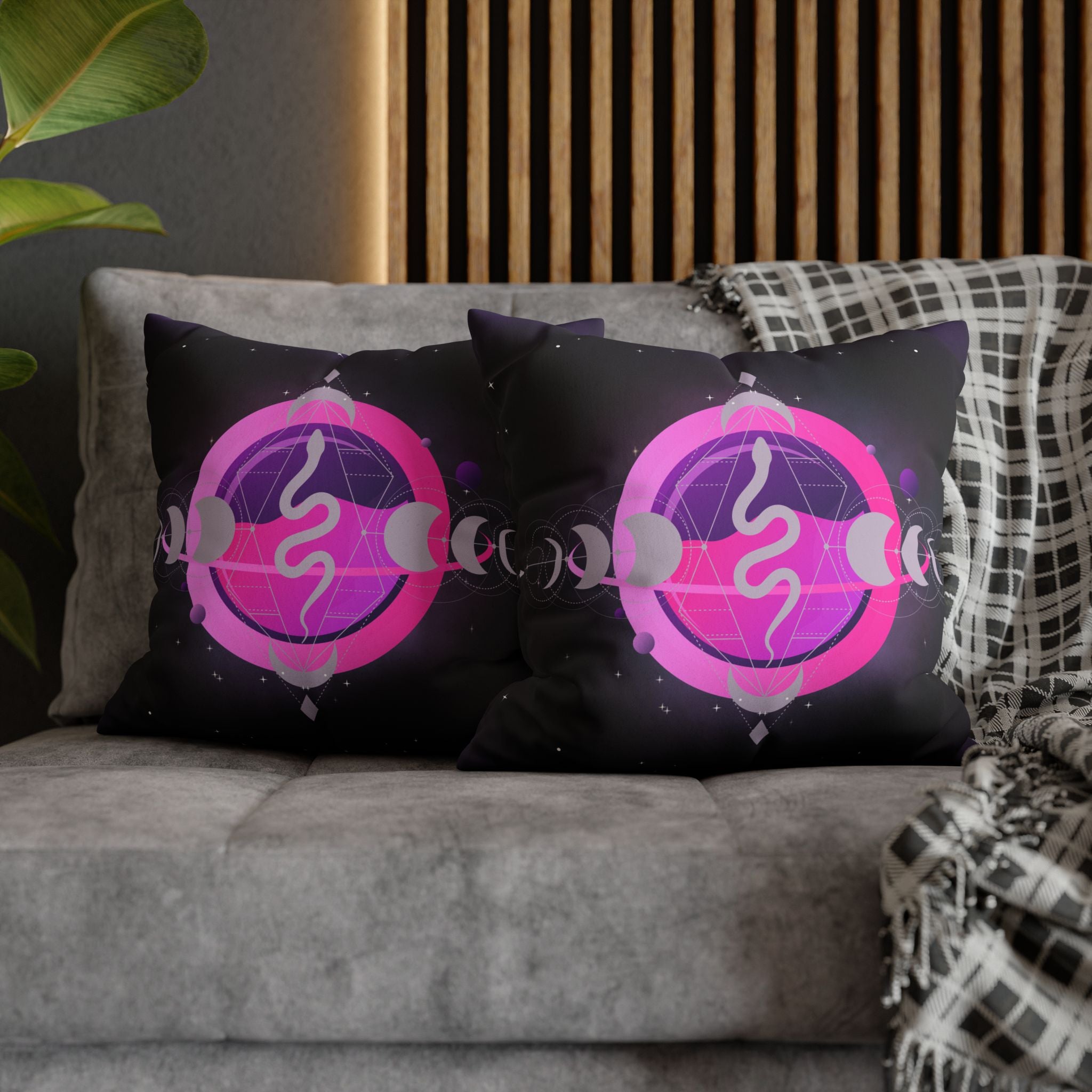 Pastel Goth Celestial Snake Moon Phases Throw Pillow — Witchy Dark Home Decor