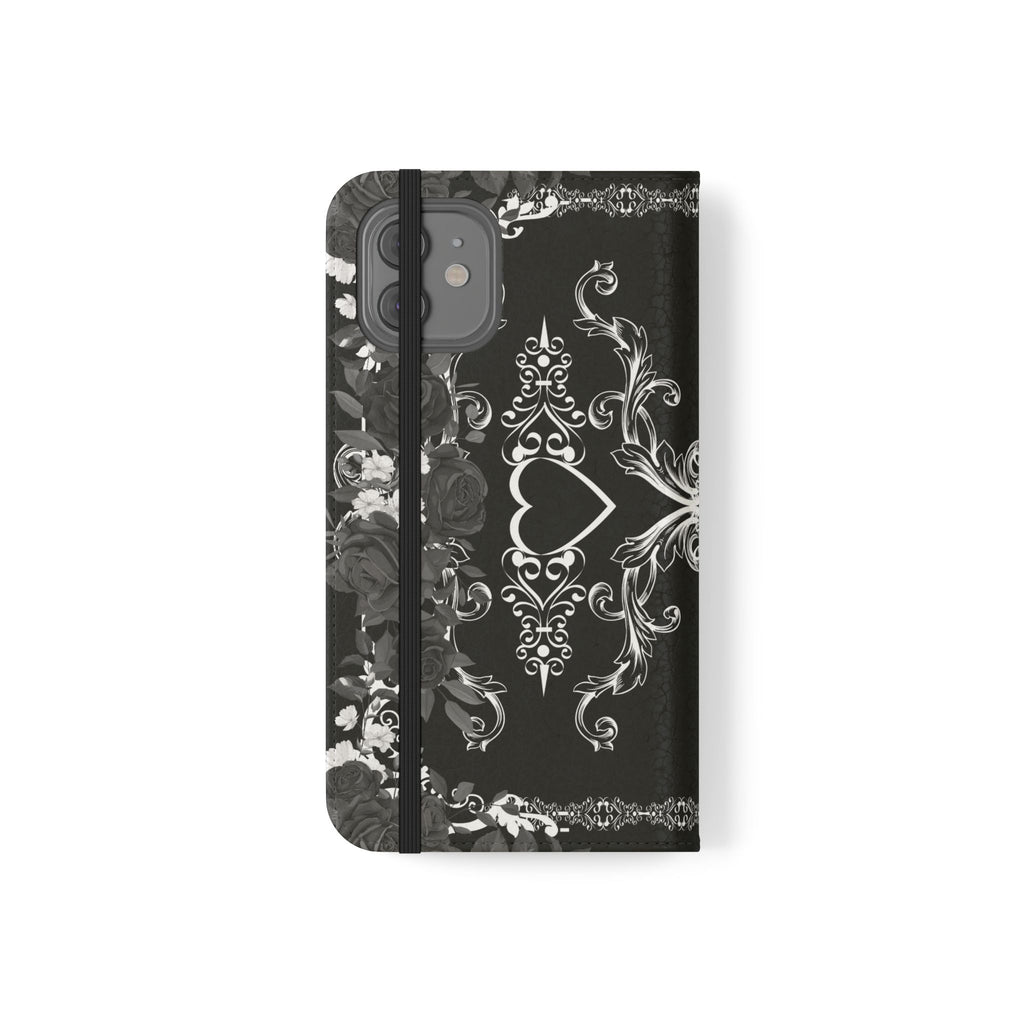 Romantic Goth Wallet Flip Case - Goth Botanical Phone Case