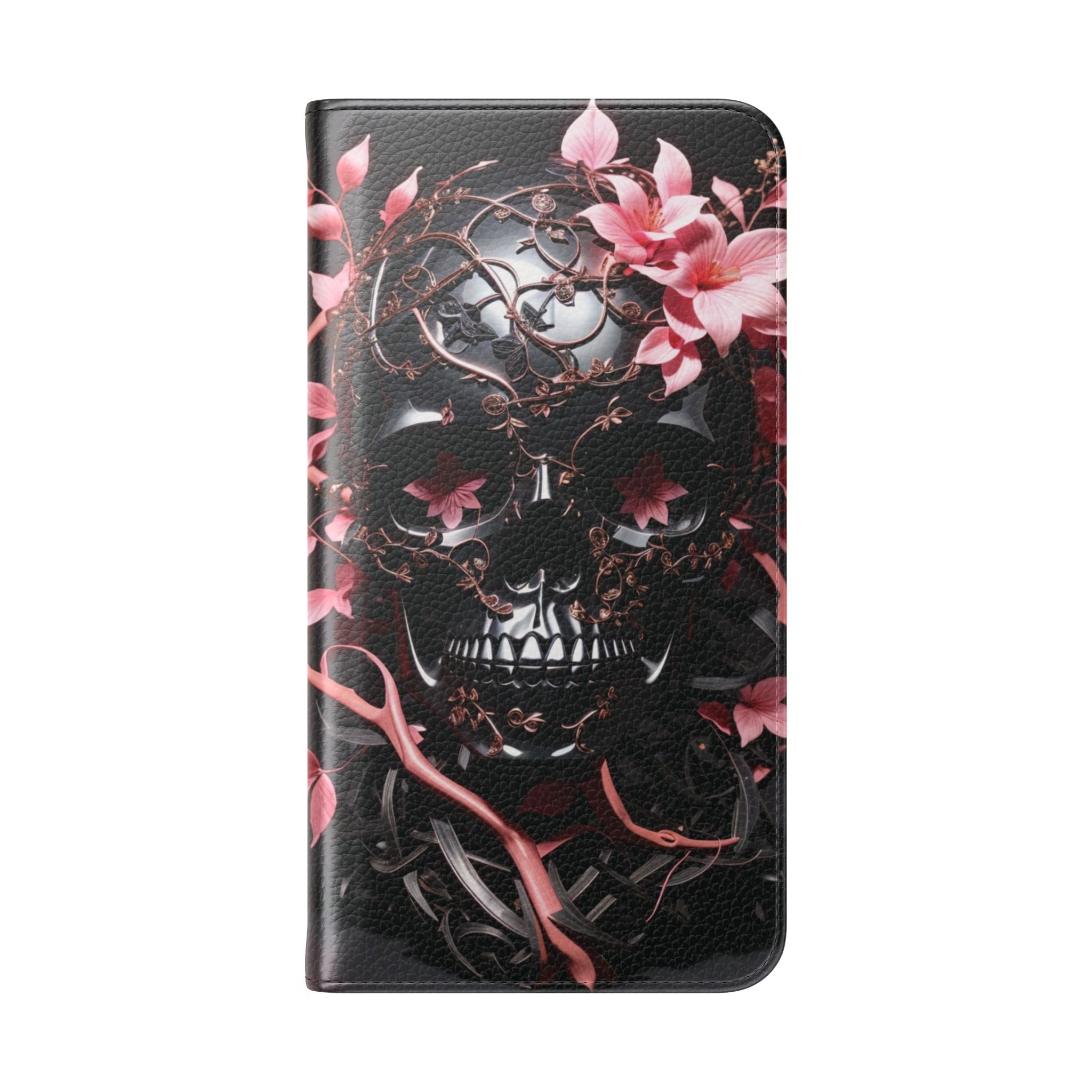 Pink Pastel Goth Skull Flip Wallet Phone Case - Skull Wallet Case for Samsung iPhone - Gothic Style Skull Wallet Phone Cases