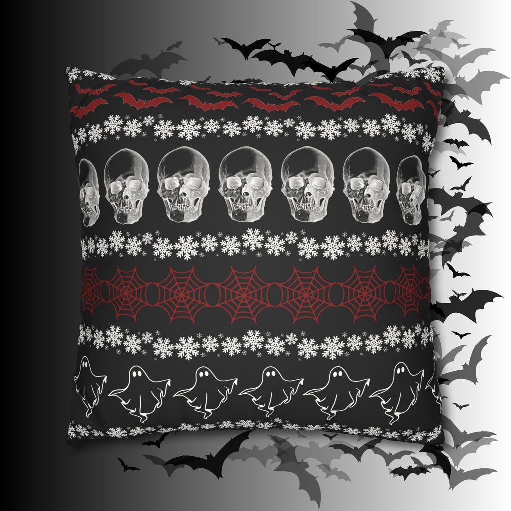 Merry Creepmas Gothic Ugly Sweater Throw Pillow — Goth Holiday Dark Home Decor