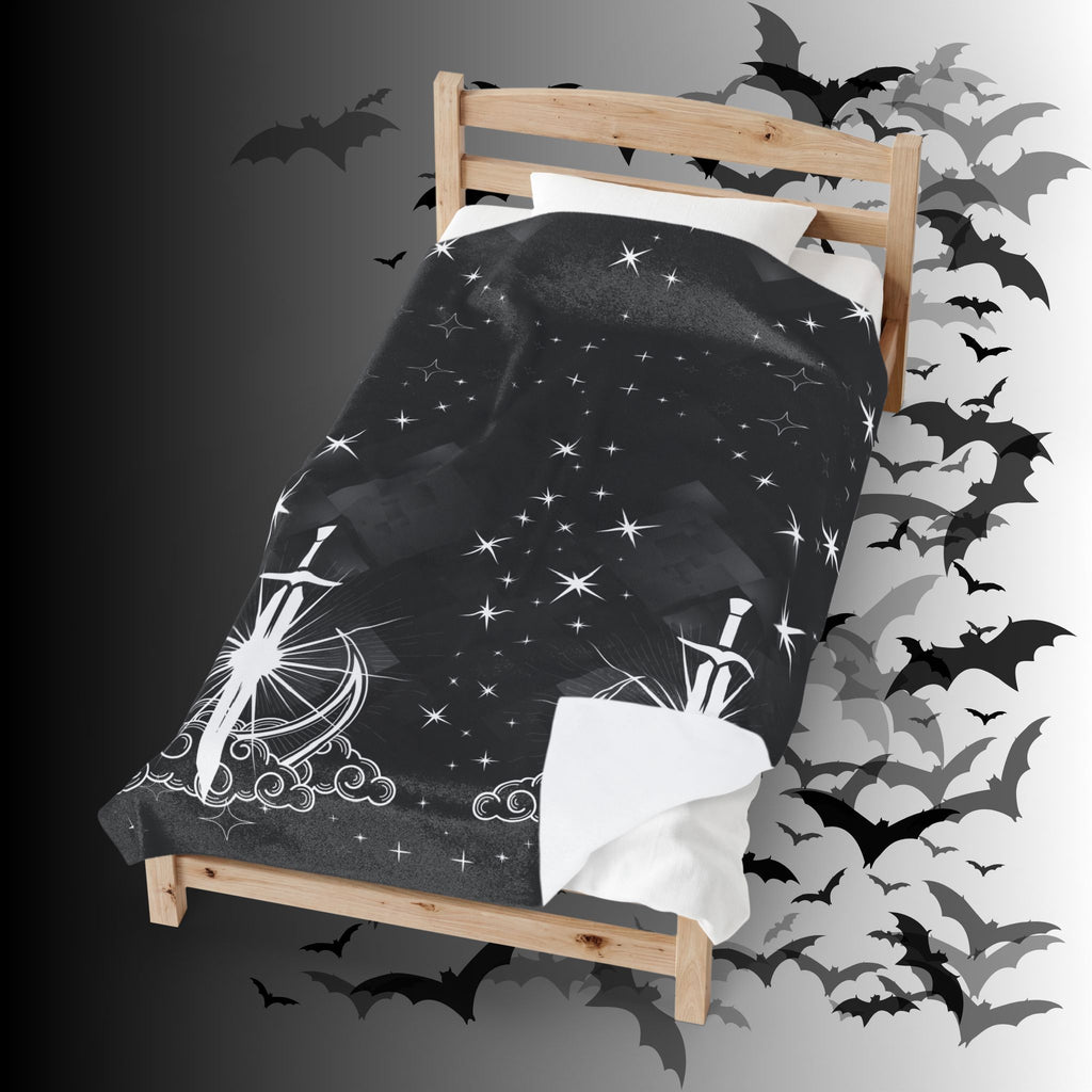 Gothic Moon Sword Blanket: Celestial Velveteen or Sherpa Throw