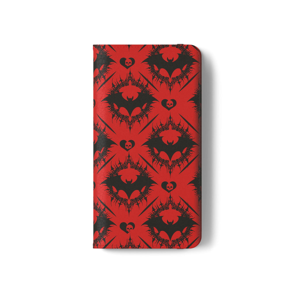 Gothic Bat Wallet Flip Case - Elegant Goth Phone Wallet - Bat Pattern Flip Case - Gothic Phone Case - Stylish Wallet Phone Case