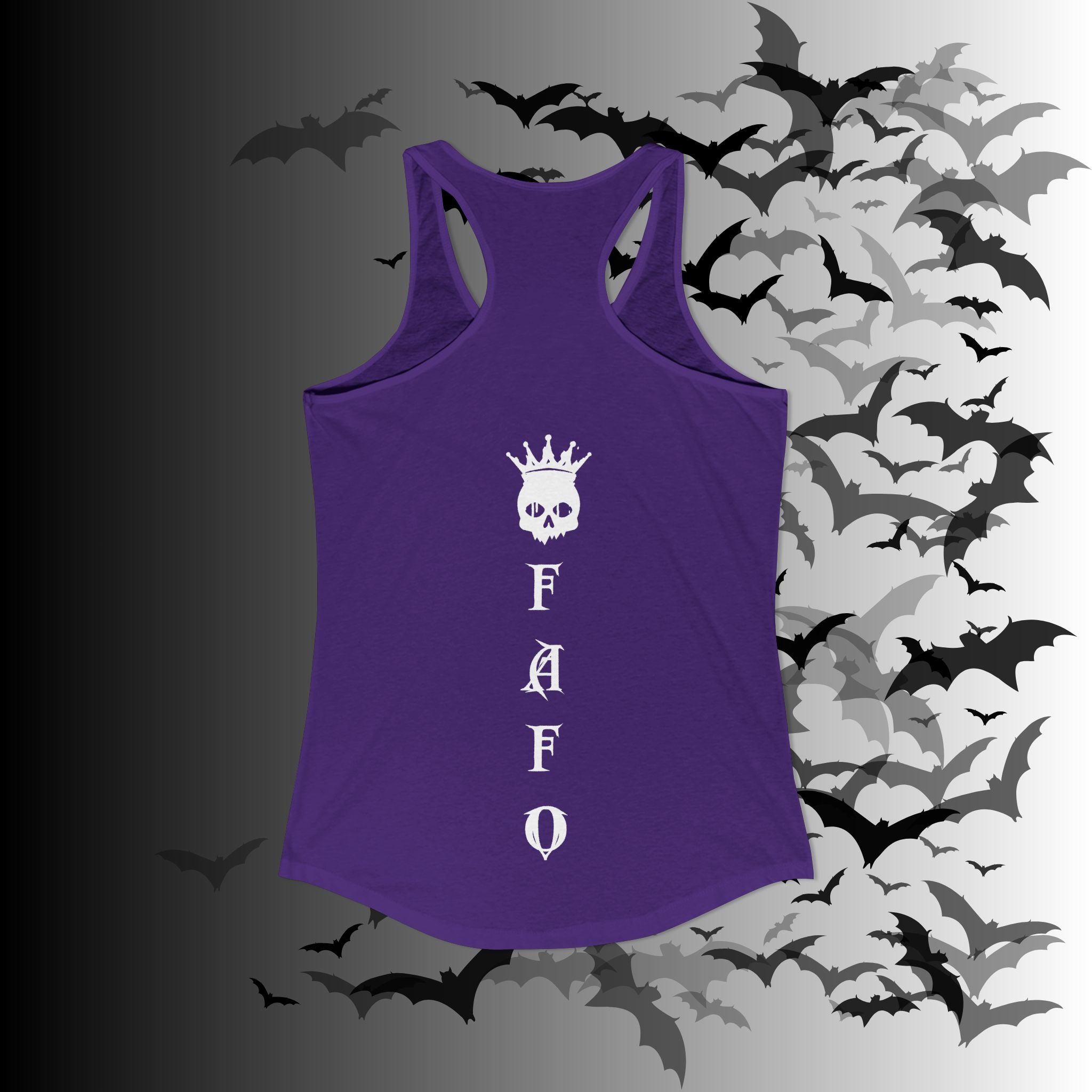 "FAFO" I Identify As A Threat Racerback Tank Top — Gothic Humor Front & Back