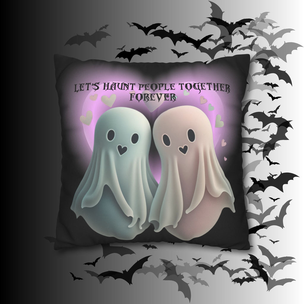 Let's Haunt People Together Forever Ghost Throw Pillow — Gothic Love Halloween Decor