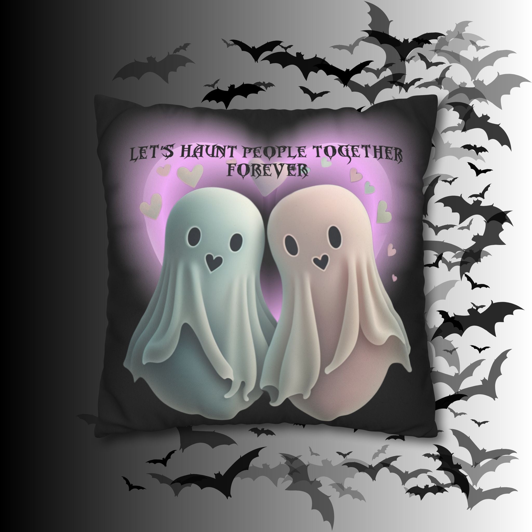 Let's Haunt People Together Forever Ghost Throw Pillow — Gothic Love Halloween Decor