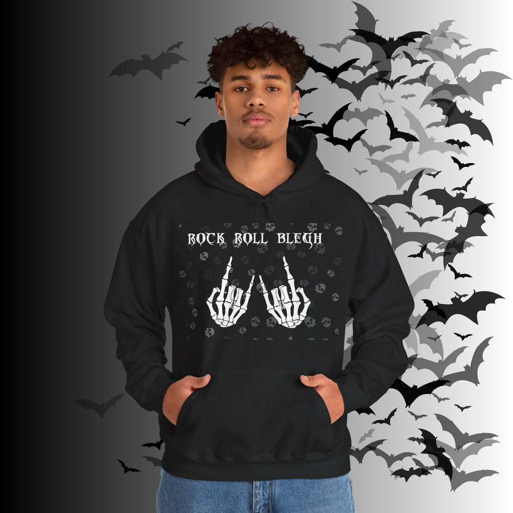 Rock Roll Blegh Hoodie — Skeleton Hands Gothic Music Pullover