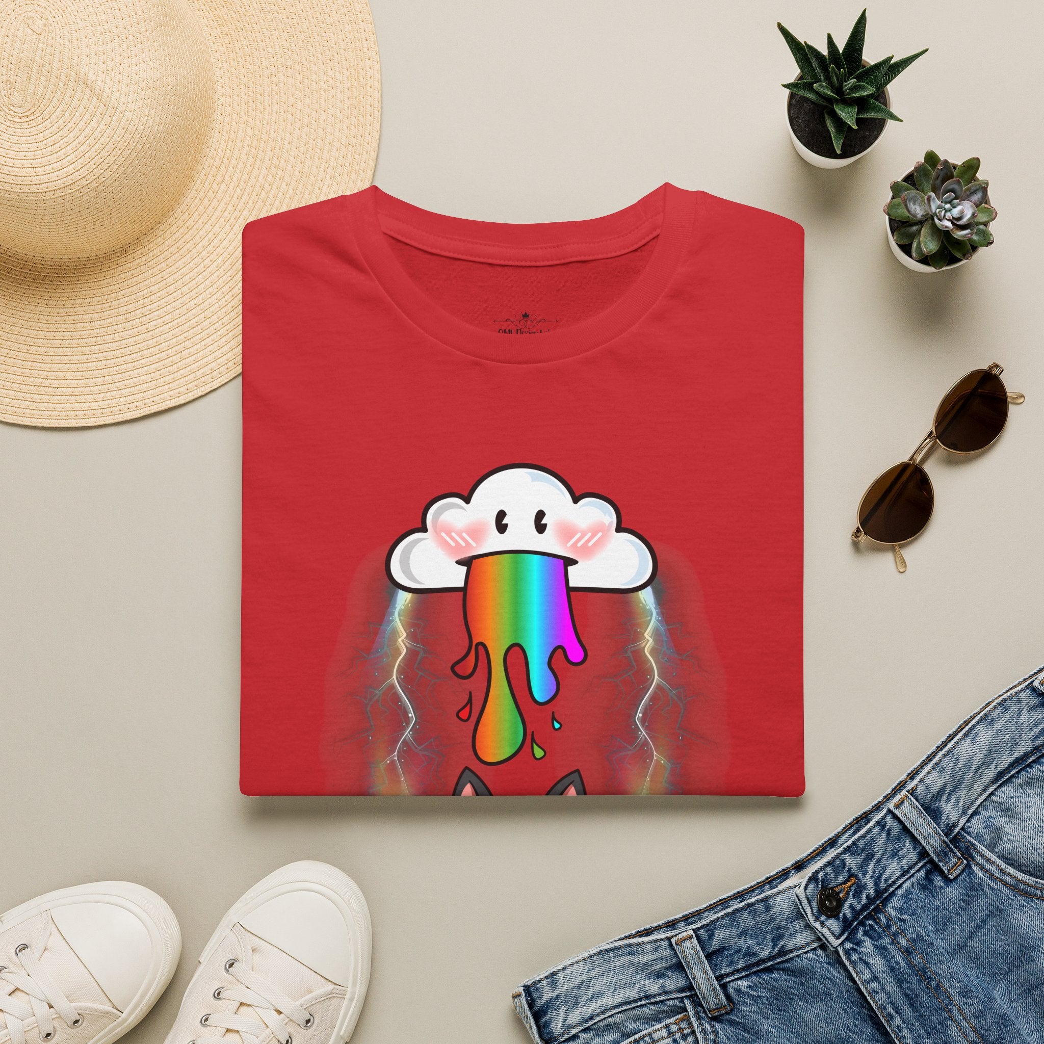 Rainbow Vomit Cloud Bat T-Shirt — Kawaii Goth Pride Unisex Tee