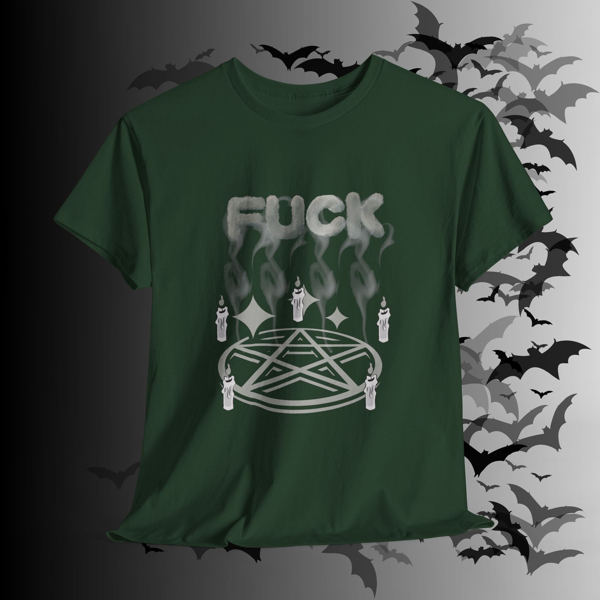 "FUCK" Pentagram Candle Ritual T-Shirt — Goth Humor Occult Tee