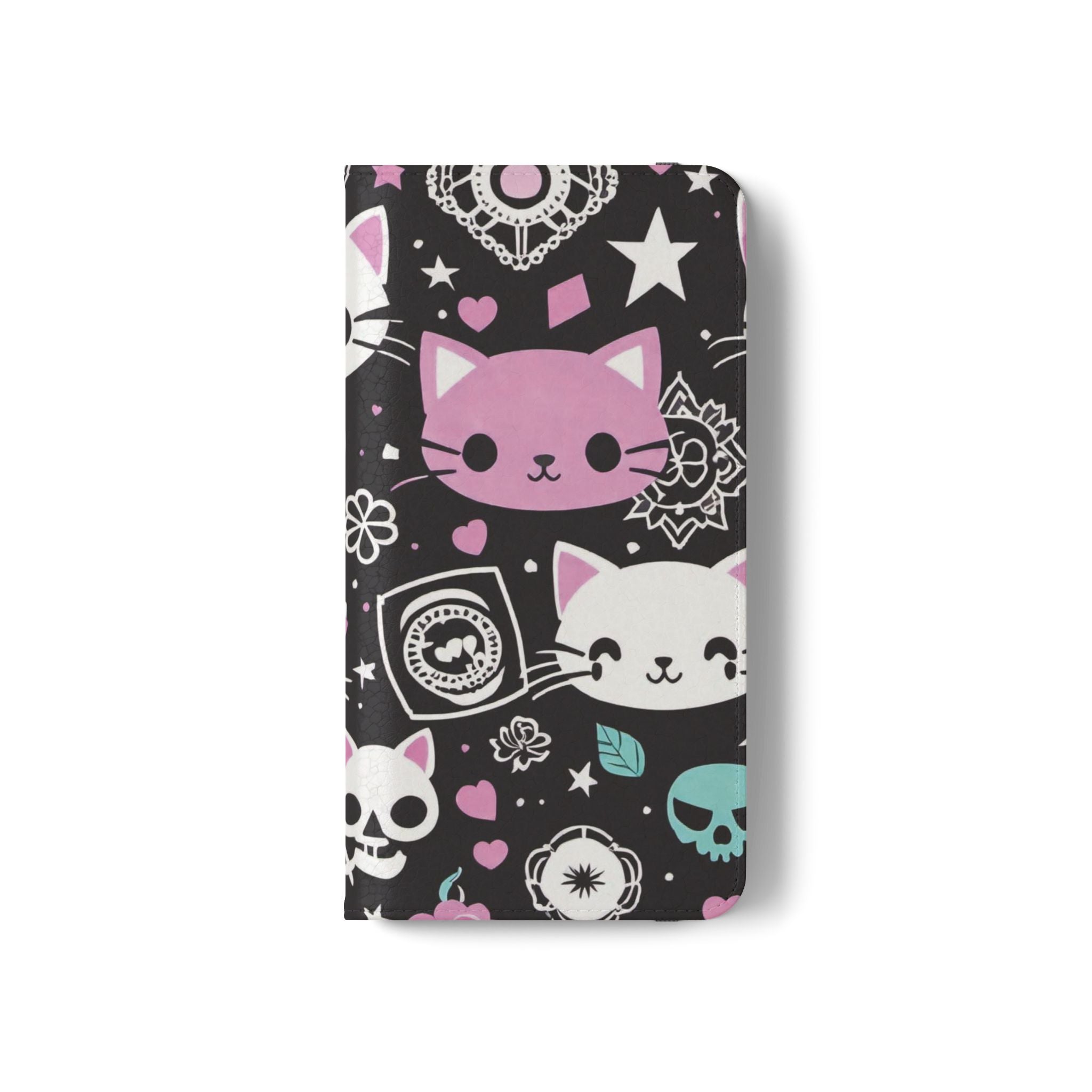 Pastel Goth Cat Flip Wallet Phone Case - Goth Cat Wallet Case for Samsung iPhone - Gothic Style Cats Wallet Phone Cases