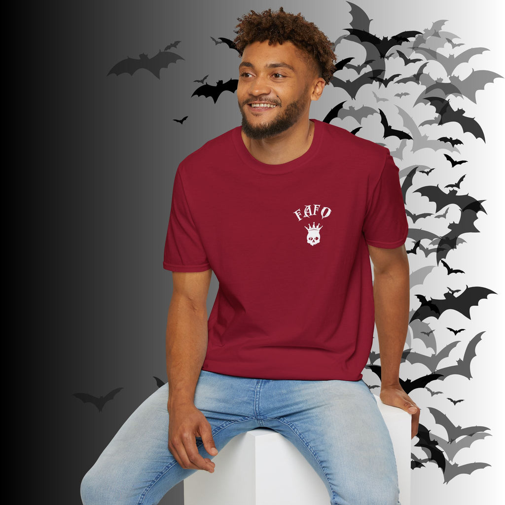 "FAFO" I Identify As A Threat T-Shirt — White Print Front & Back Gothic Tee