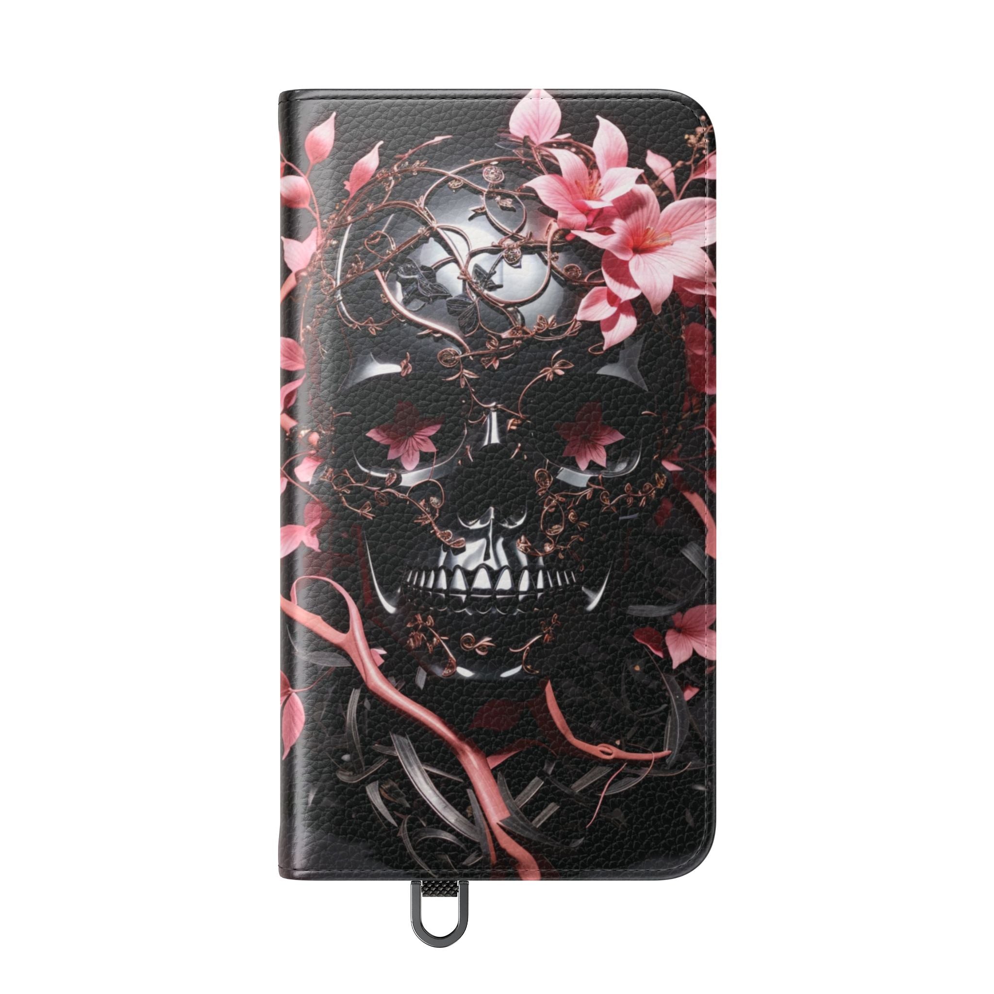 Pink Pastel Goth Skull Flip Wallet Phone Case - Skull Wallet Case for Samsung iPhone - Gothic Style Skull Wallet Phone Cases