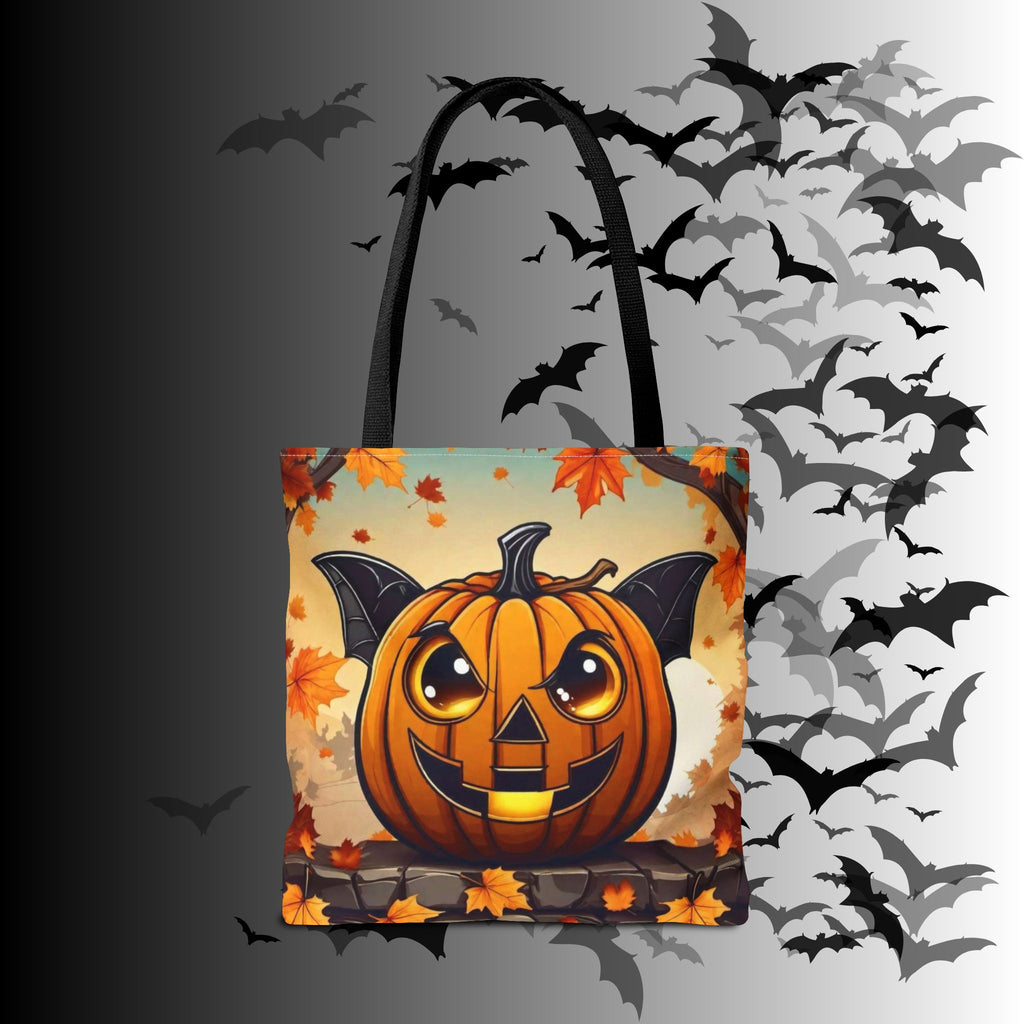 Bat Wing Jack-o'-Lantern Halloween Tote Bag — Autumn Leaves Print