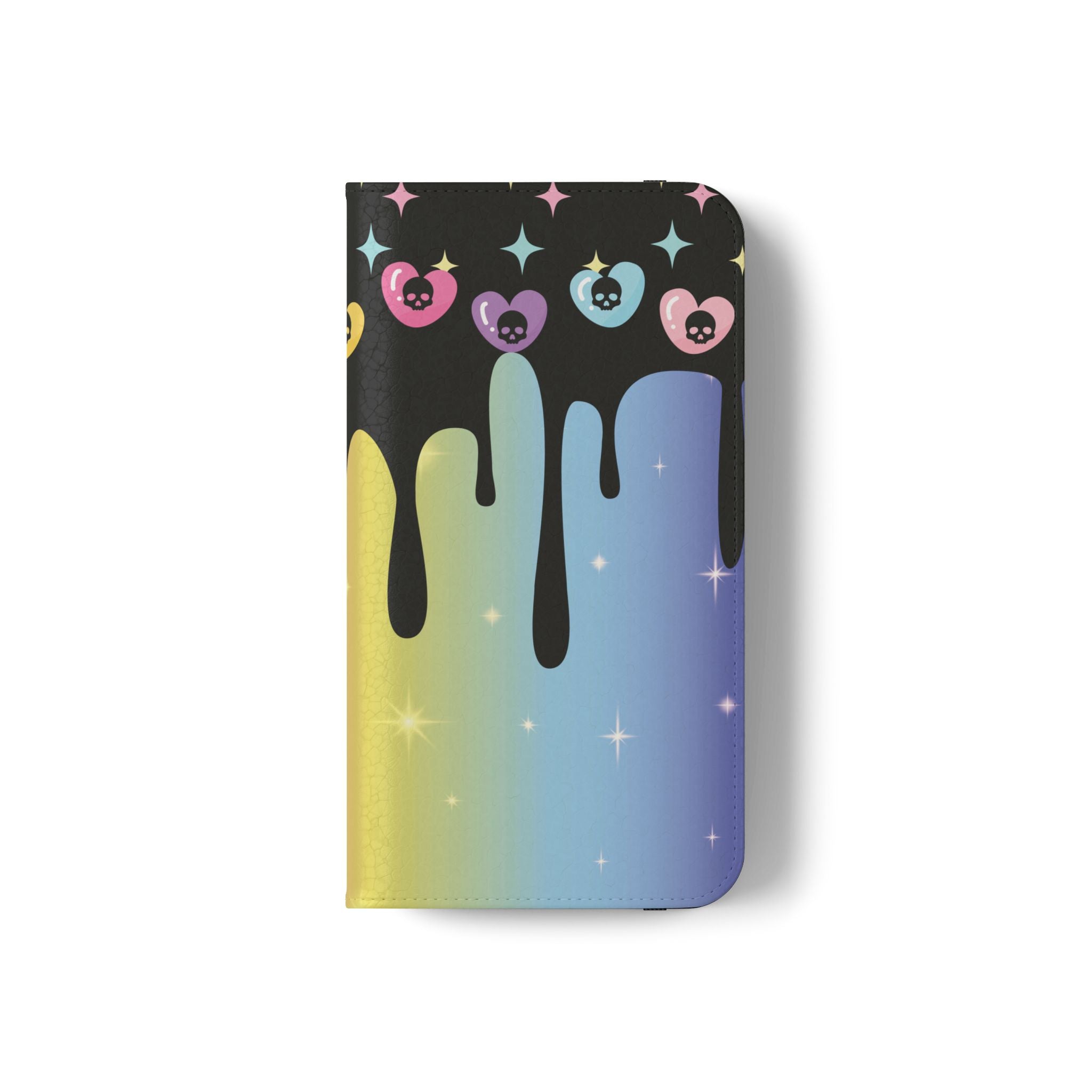 Pastel Goth Drippy Rainbow Skulls Flip Wallet Phone Case - Wallet Case for Samsung and iPhone - Gothic Style Wallet Phone Cases
