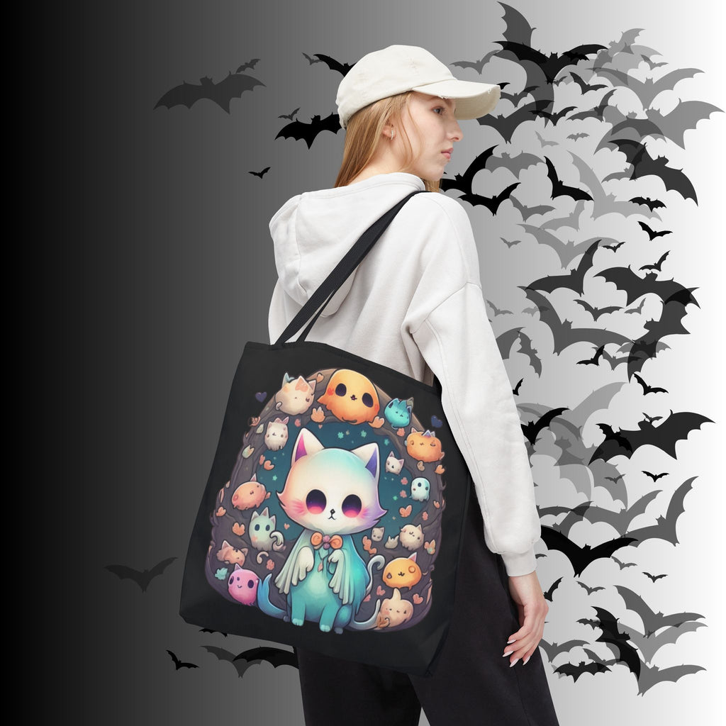 Pastel Goth Ghost Cat Tote Bag — Kawaii Spooky All-Over Print