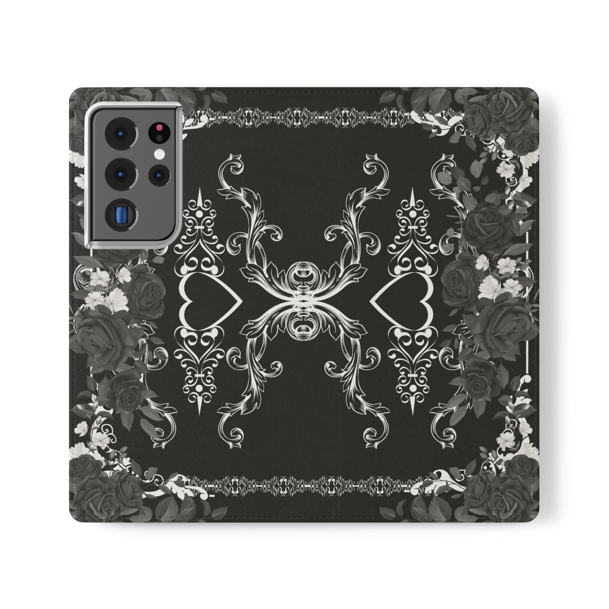 Romantic Goth Wallet Flip Case - Goth Botanical Phone Case