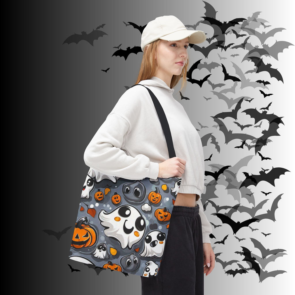 Kawaii Ghost & Pumpkin Halloween Tote Bag — Spooky All-Over Print