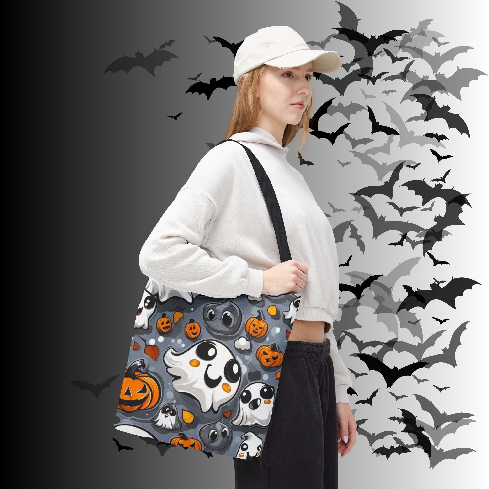 Kawaii Ghost & Pumpkin Halloween Tote Bag — Spooky All-Over Print
