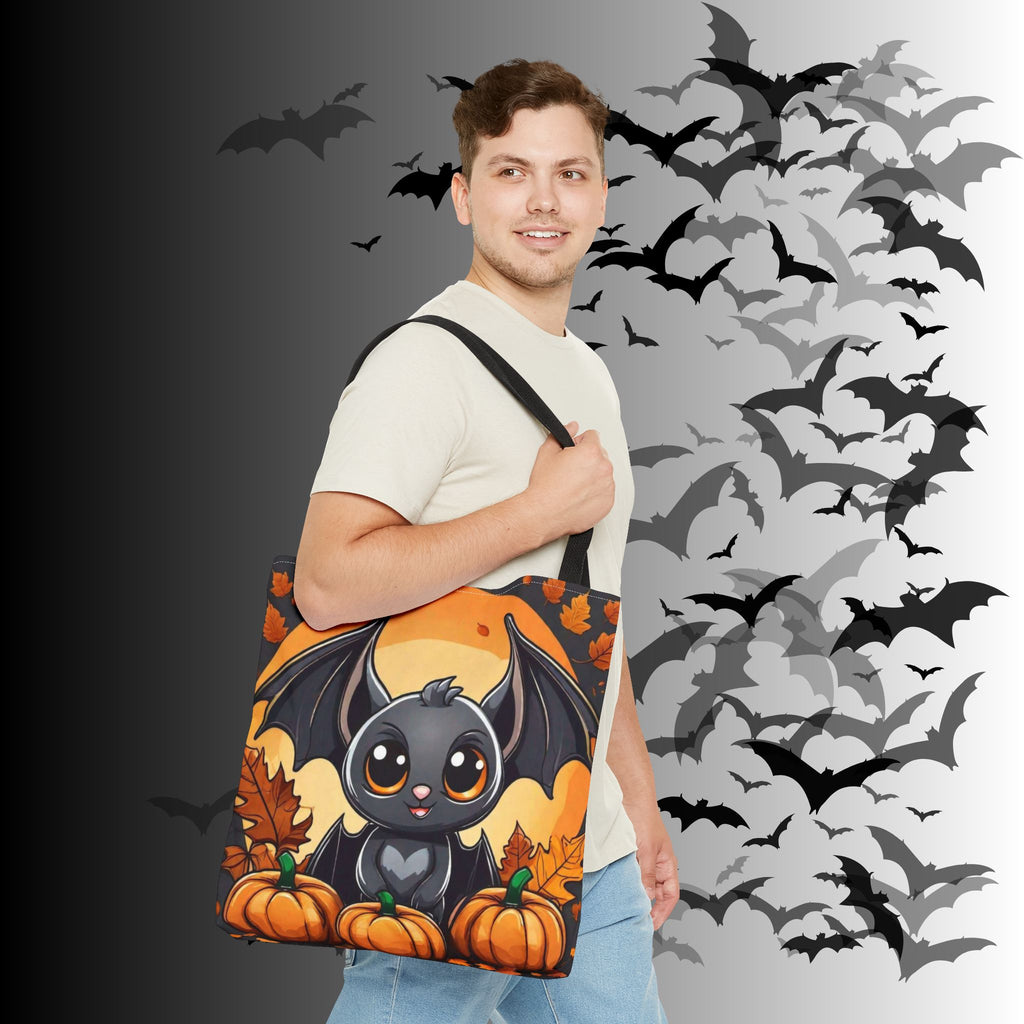 Kawaii Bat & Pumpkin Halloween Tote Bag — Autumn Full Moon Print