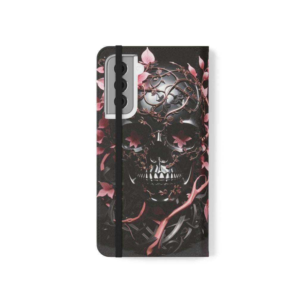 Pink Pastel Goth Skull Flip Wallet Phone Case - Skull Wallet Case for Samsung iPhone - Gothic Style Skull Wallet Phone Cases