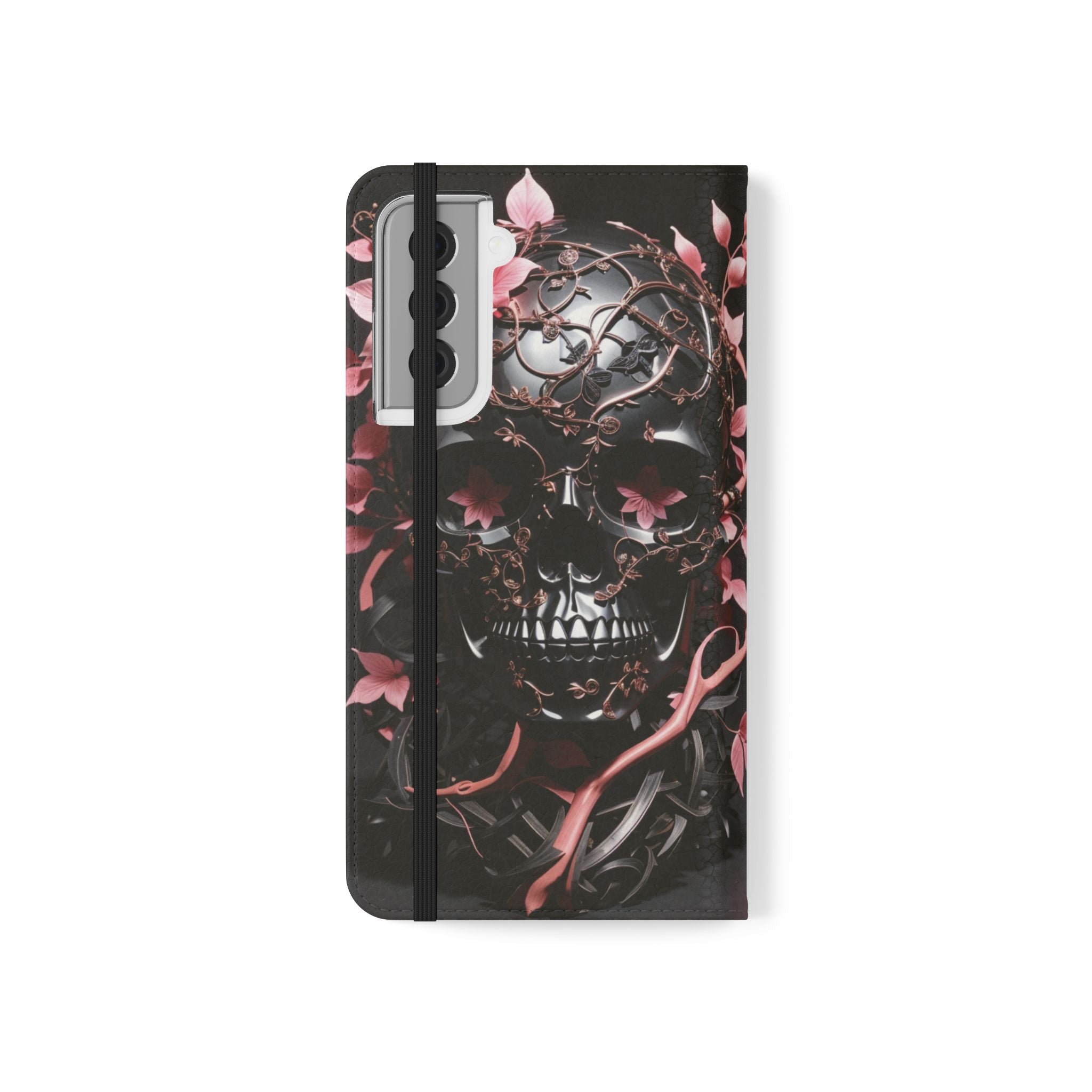 Pink Pastel Goth Skull Flip Wallet Phone Case - Skull Wallet Case for Samsung iPhone - Gothic Style Skull Wallet Phone Cases