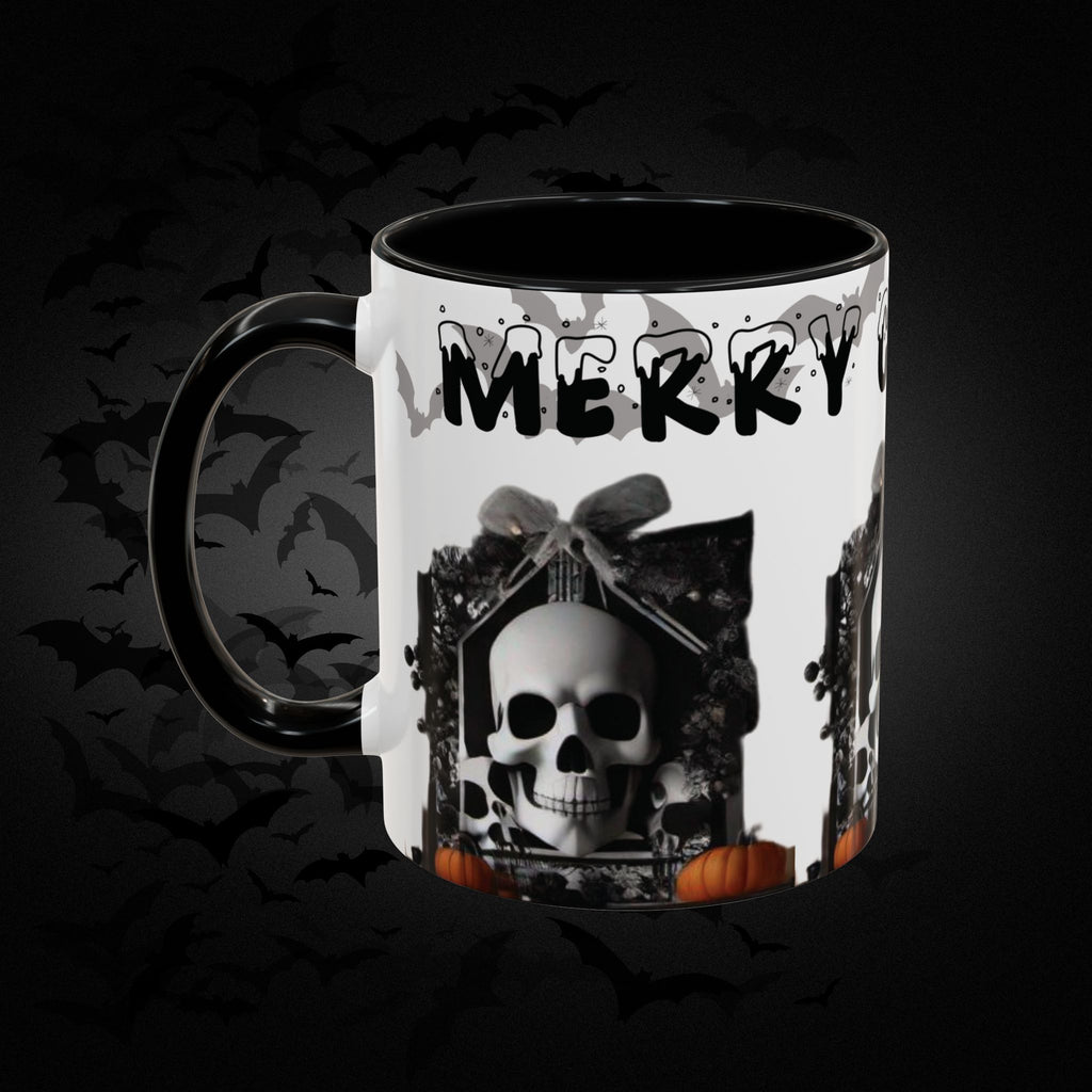 Merry Creepmas Gothic Skull Coffee Mug — Black Accent Ceramic Mug