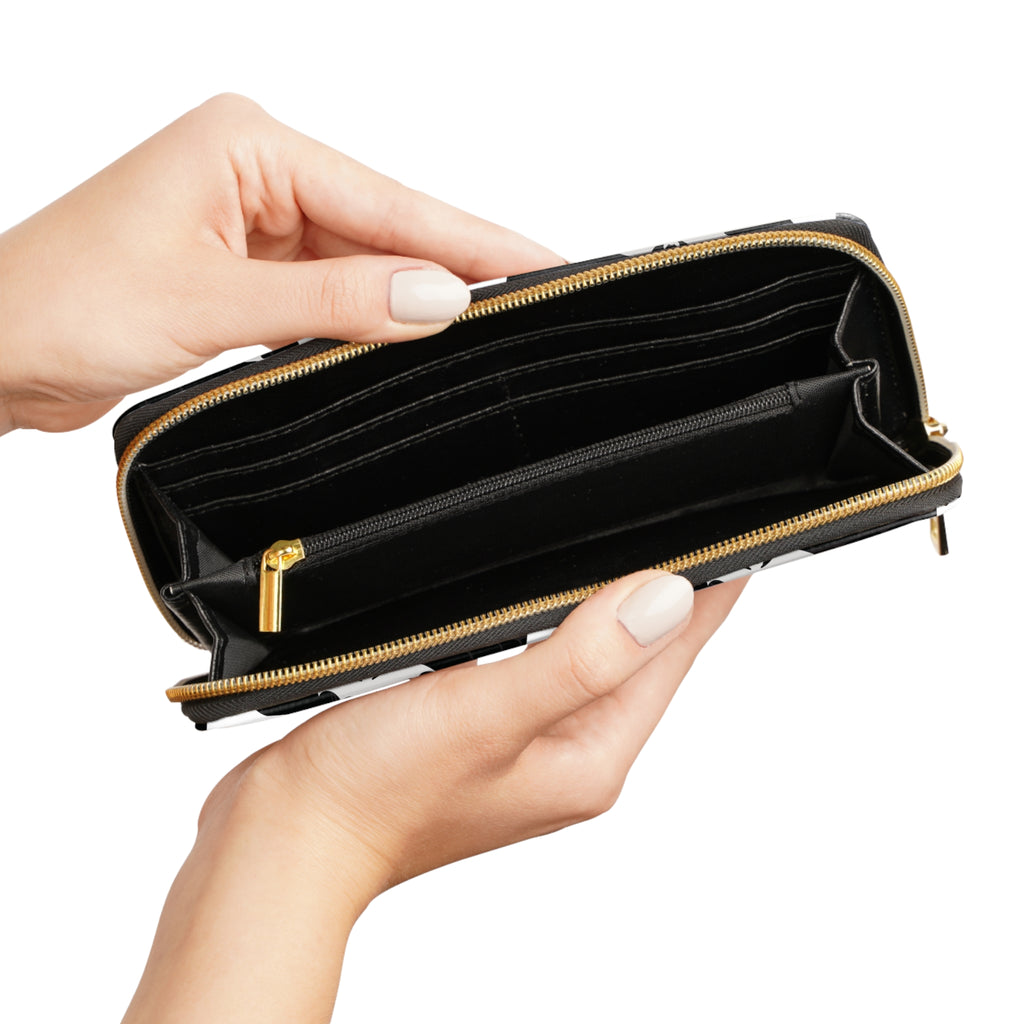 Gothic Ghost Bat & Spider Wallet | Spooky Print Faux Leather Zipper Clutch