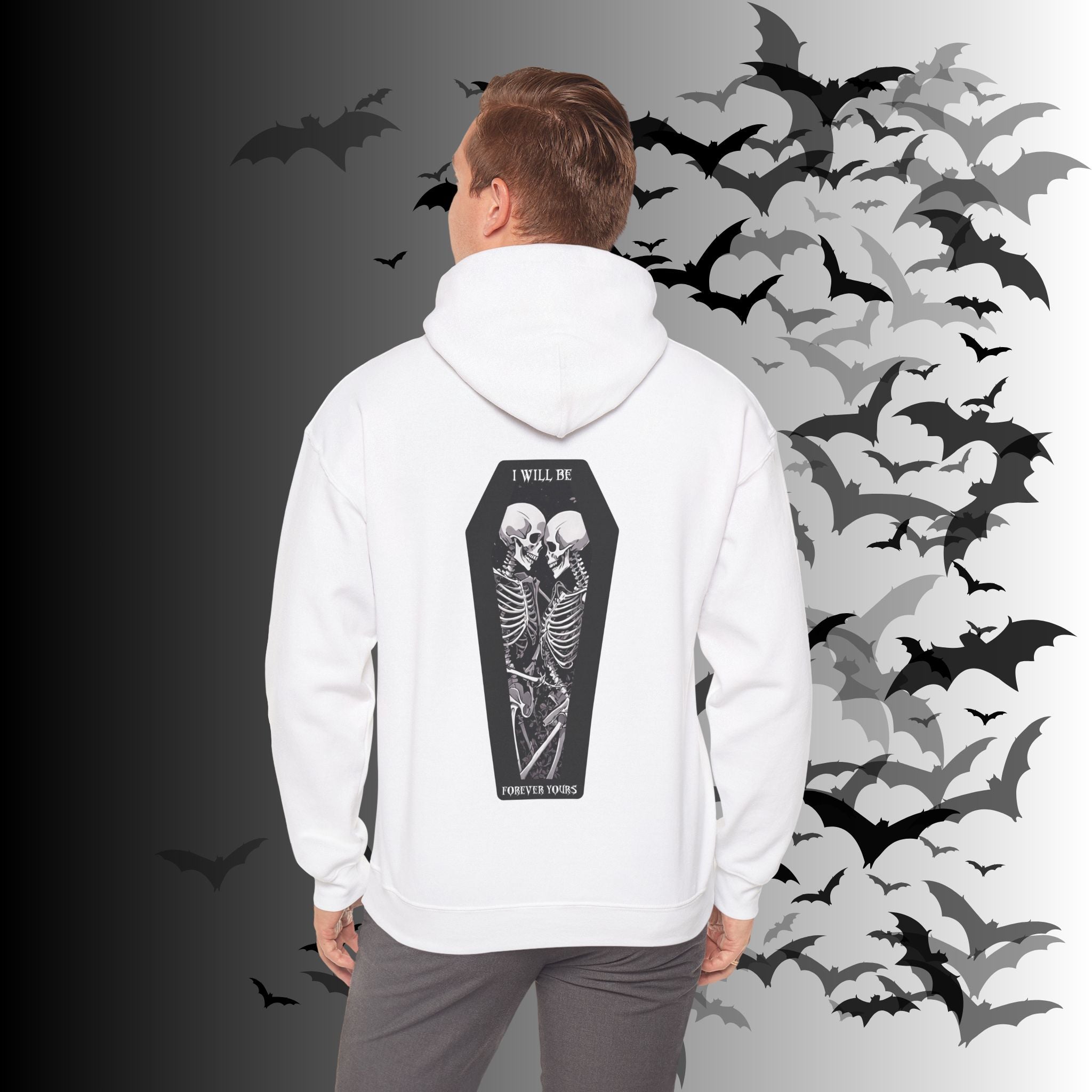 Gothic Skeleton "Forever Yours" Couples Hoodie — Dark Romance Front & Back Print