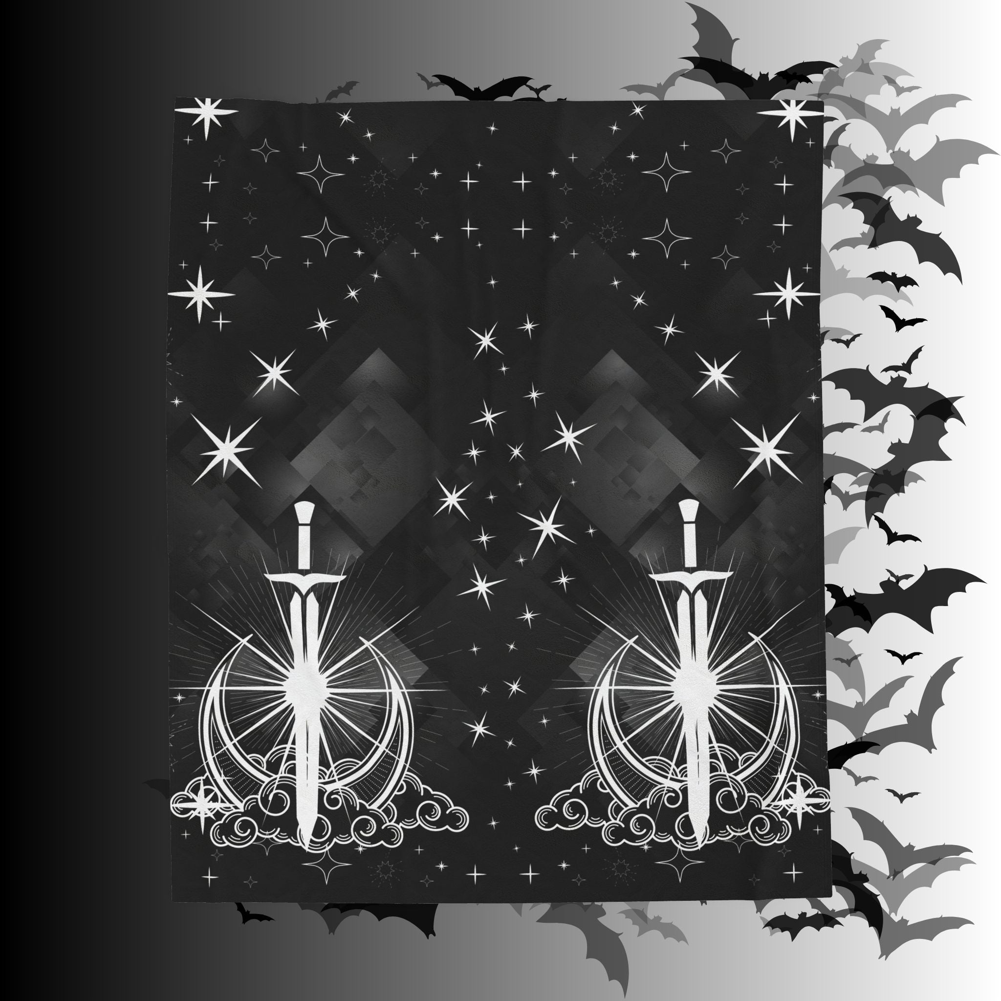 Gothic Moon Sword Blanket: Celestial Velveteen or Sherpa Throw