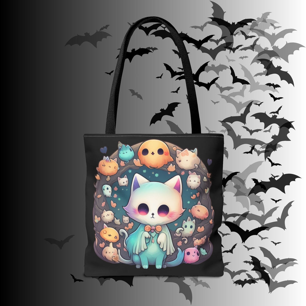 Pastel Goth Ghost Cat Tote Bag — Kawaii Spooky All-Over Print