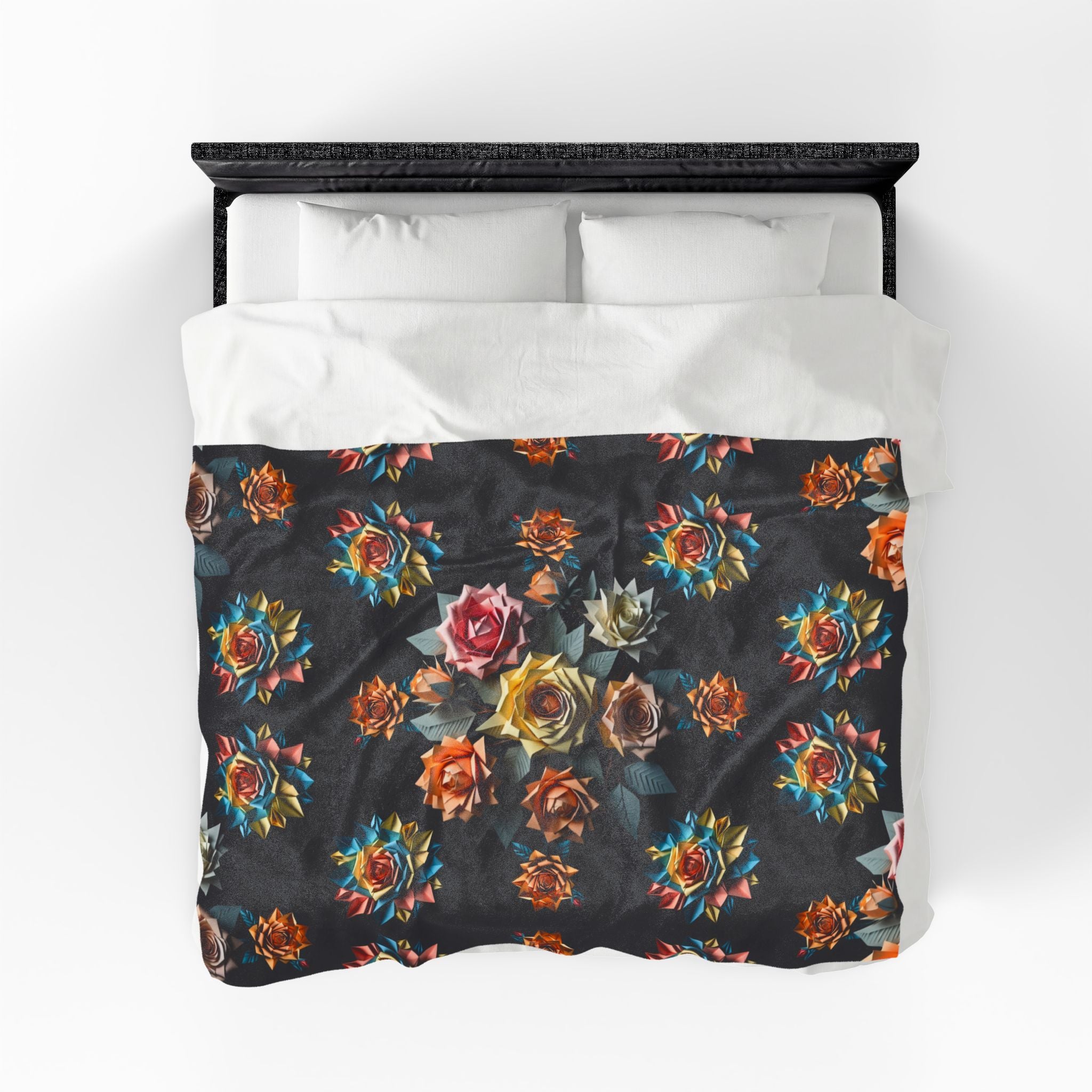 Gothic Origami Rose Throw Blanket — Dark Floral Home Decor