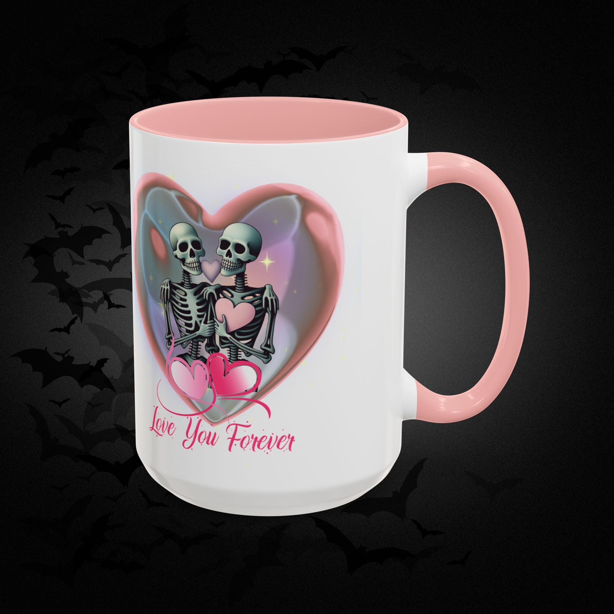 Love You Forever Valloween Coffee Mug — Skeleton Couple Heart Design (11/15oz)
