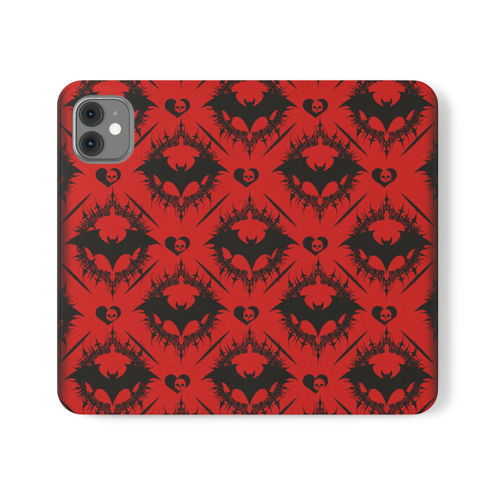Gothic Bat Wallet Flip Case - Elegant Goth Phone Wallet - Bat Pattern Flip Case - Gothic Phone Case - Stylish Wallet Phone Case