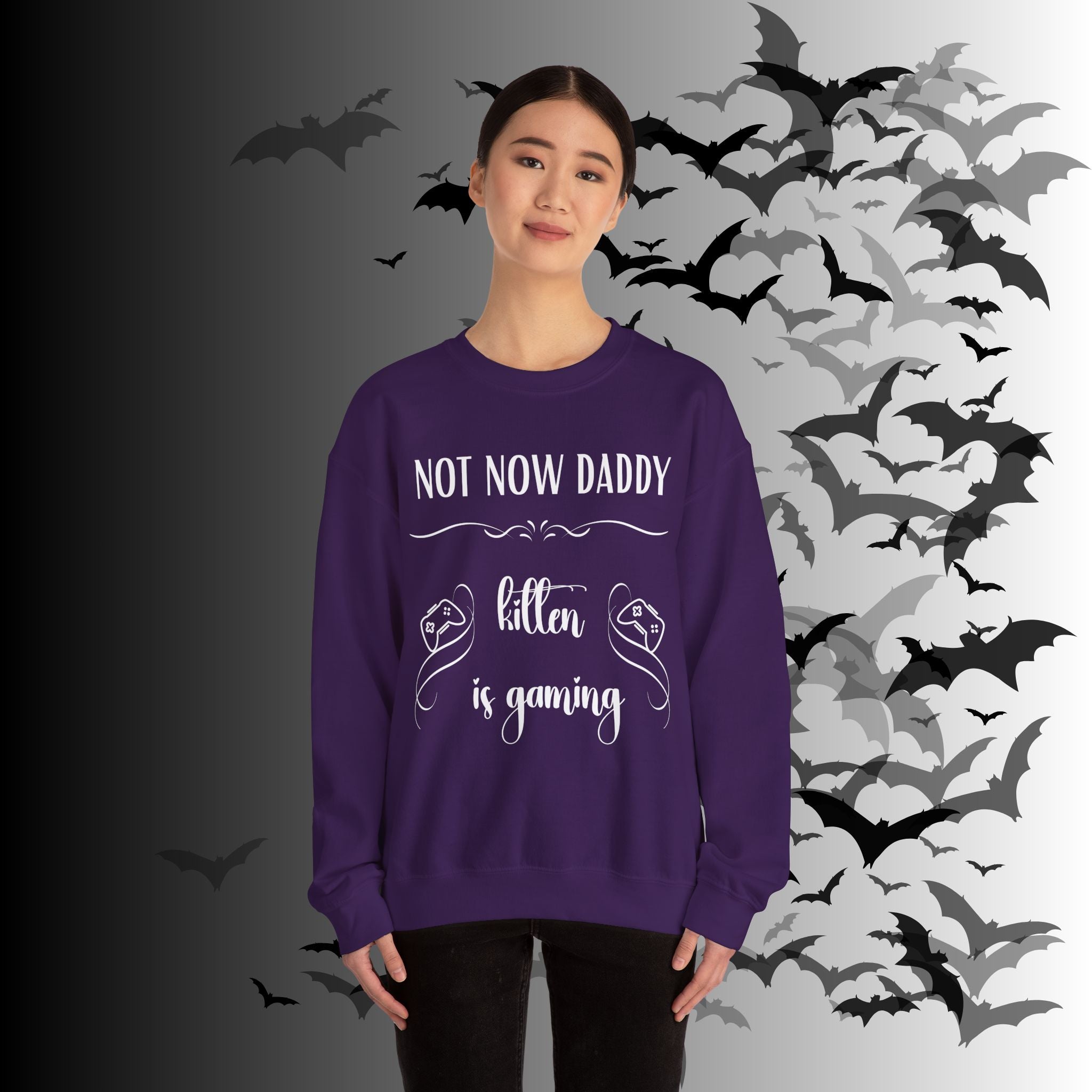 Not Now Daddy Kitten Is Gaming Crewneck Sweatshirt — Funny Gamer Sweater