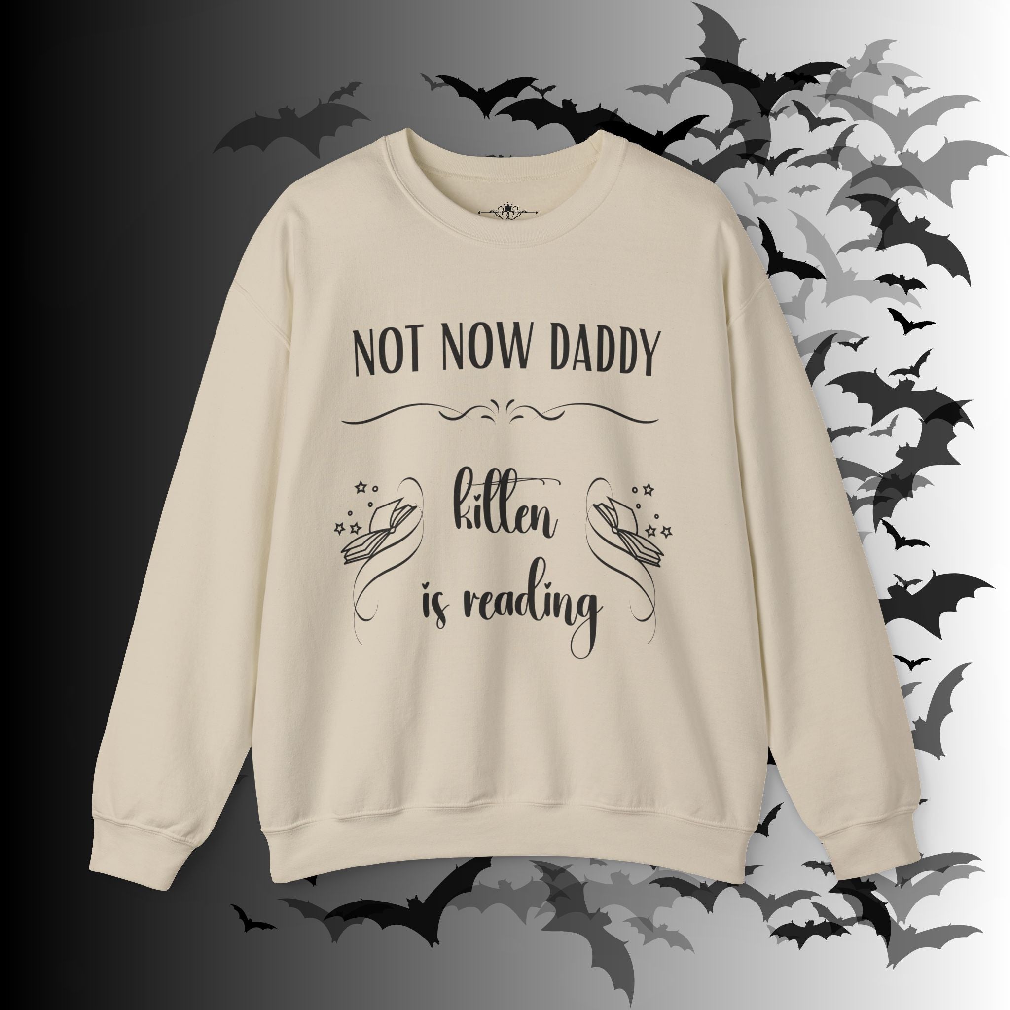 Not Now Daddy Kitten Is Reading Crewneck Sweatshirt — Funny Book Lover
