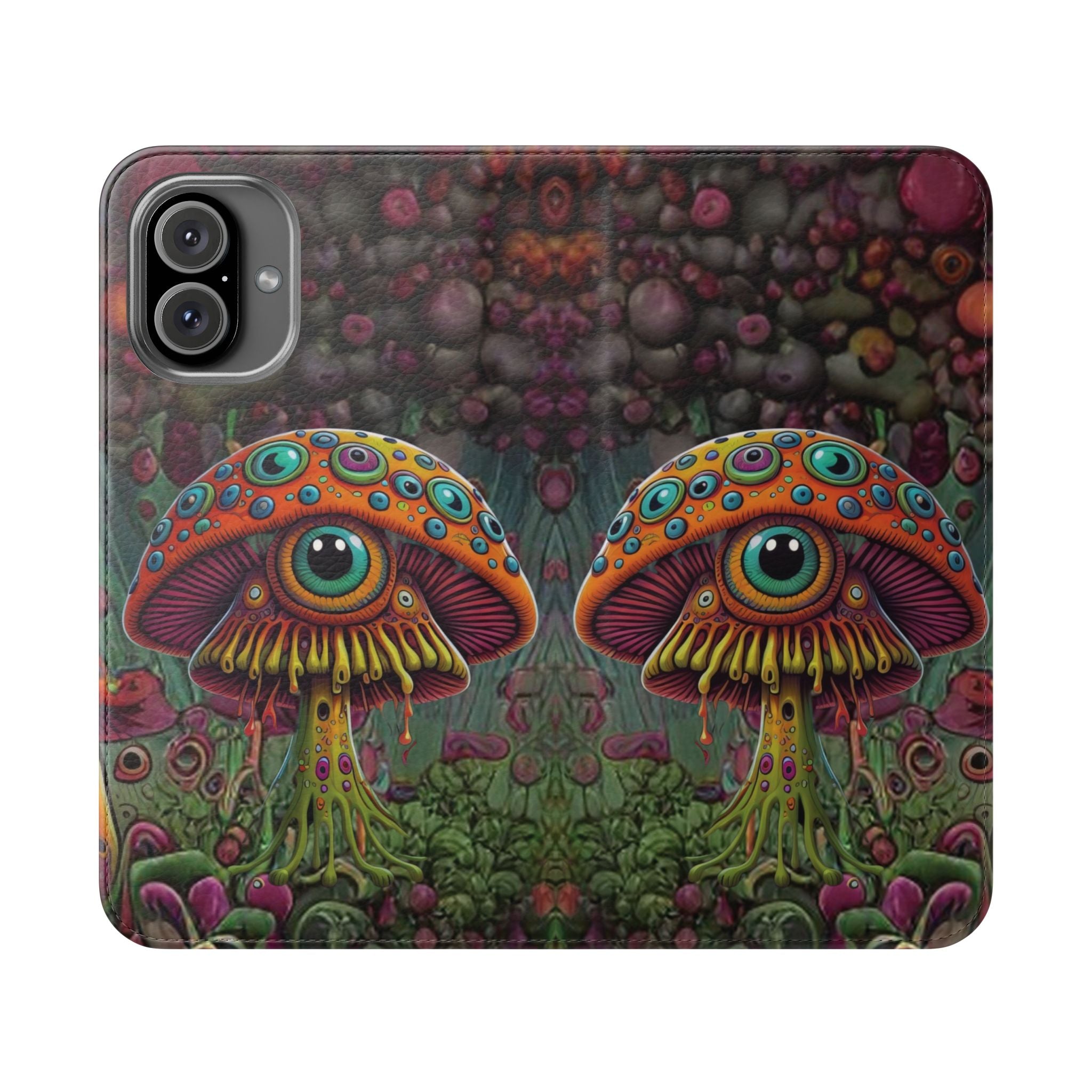 Trippy Mushroom Cottagecore Flip Wallet Phone Case - Mushroom Wallet Case for Samsung iPhone - Psychedelic Wallet Phone Cases