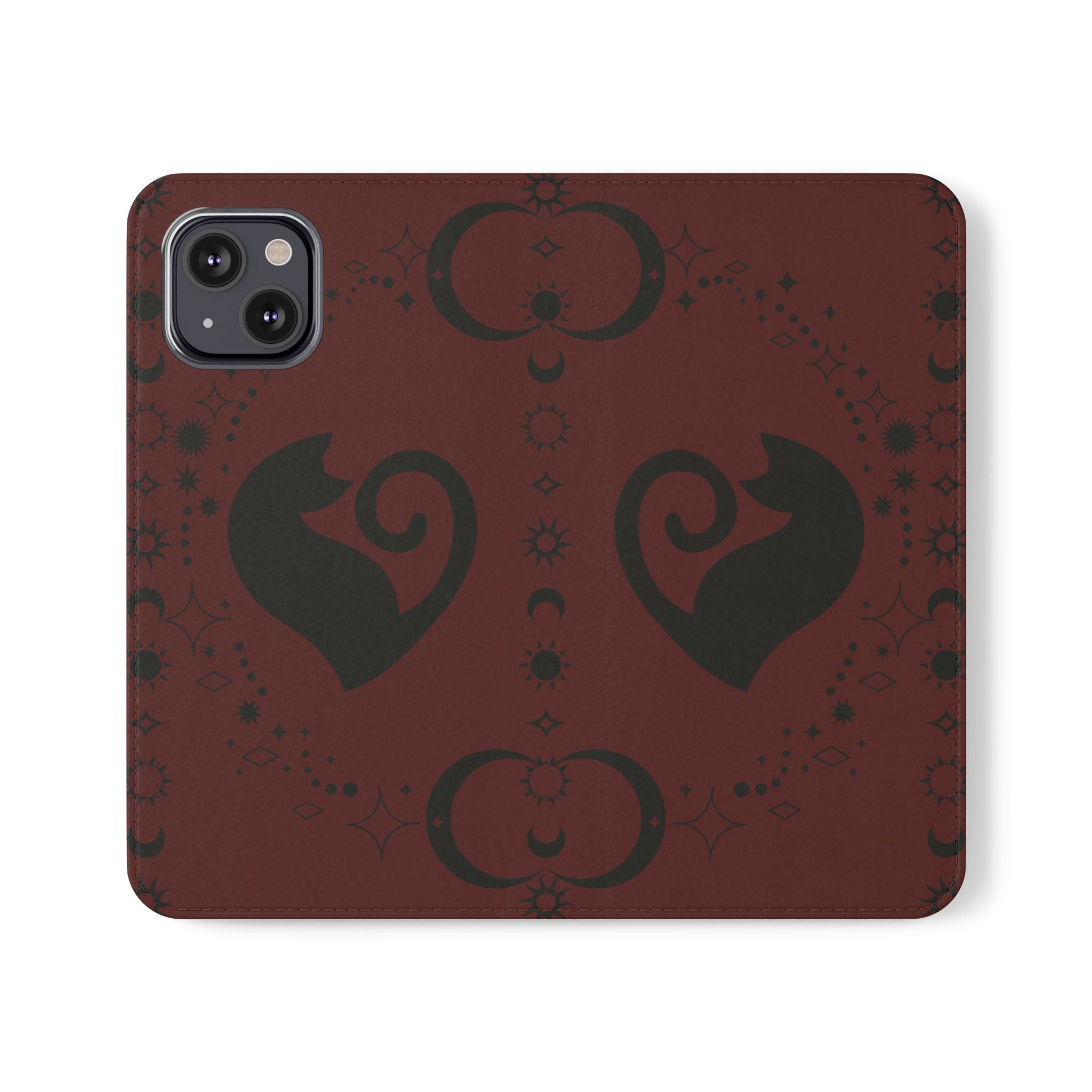 Dark Academia Celestial Black Cat Flip Wallet Case for iPhone and Samsung Galaxy Phones