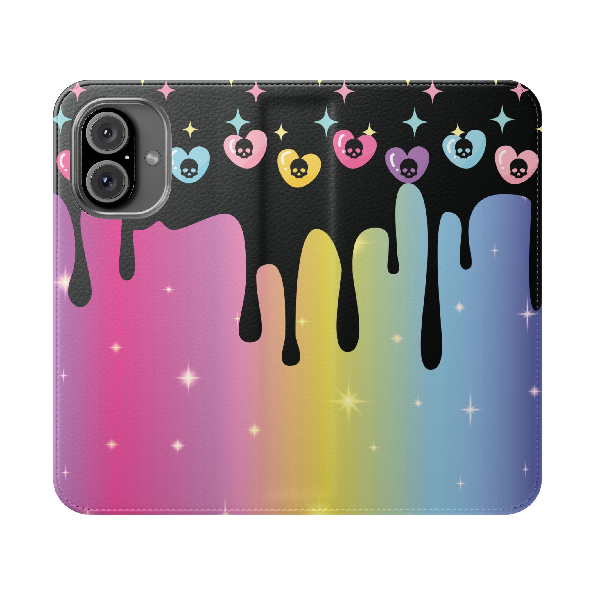 Pastel Goth Drippy Rainbow Skulls Flip Wallet Phone Case - Wallet Case for Samsung and iPhone - Gothic Style Wallet Phone Cases