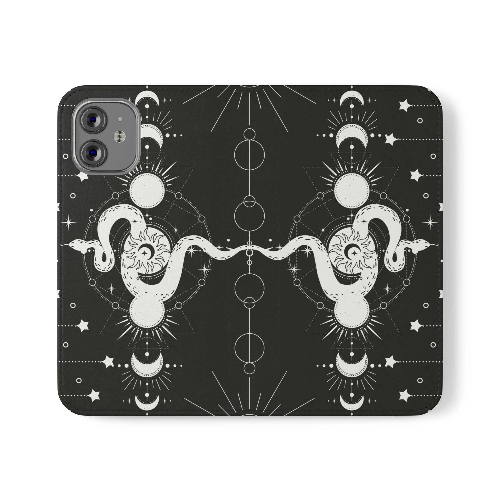 Gothic Style Celestial Snake Moon Phases Wallet Flip PhoneCase - Celestial Style Phone Case for iPhone and Samsung - Moon Phases Wallet Case