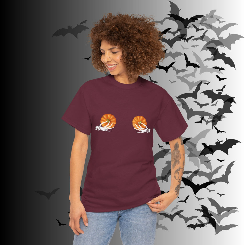 Skeleton Hands Pumpkin Halloween T-Shirt — Funny Spooky Season Tee