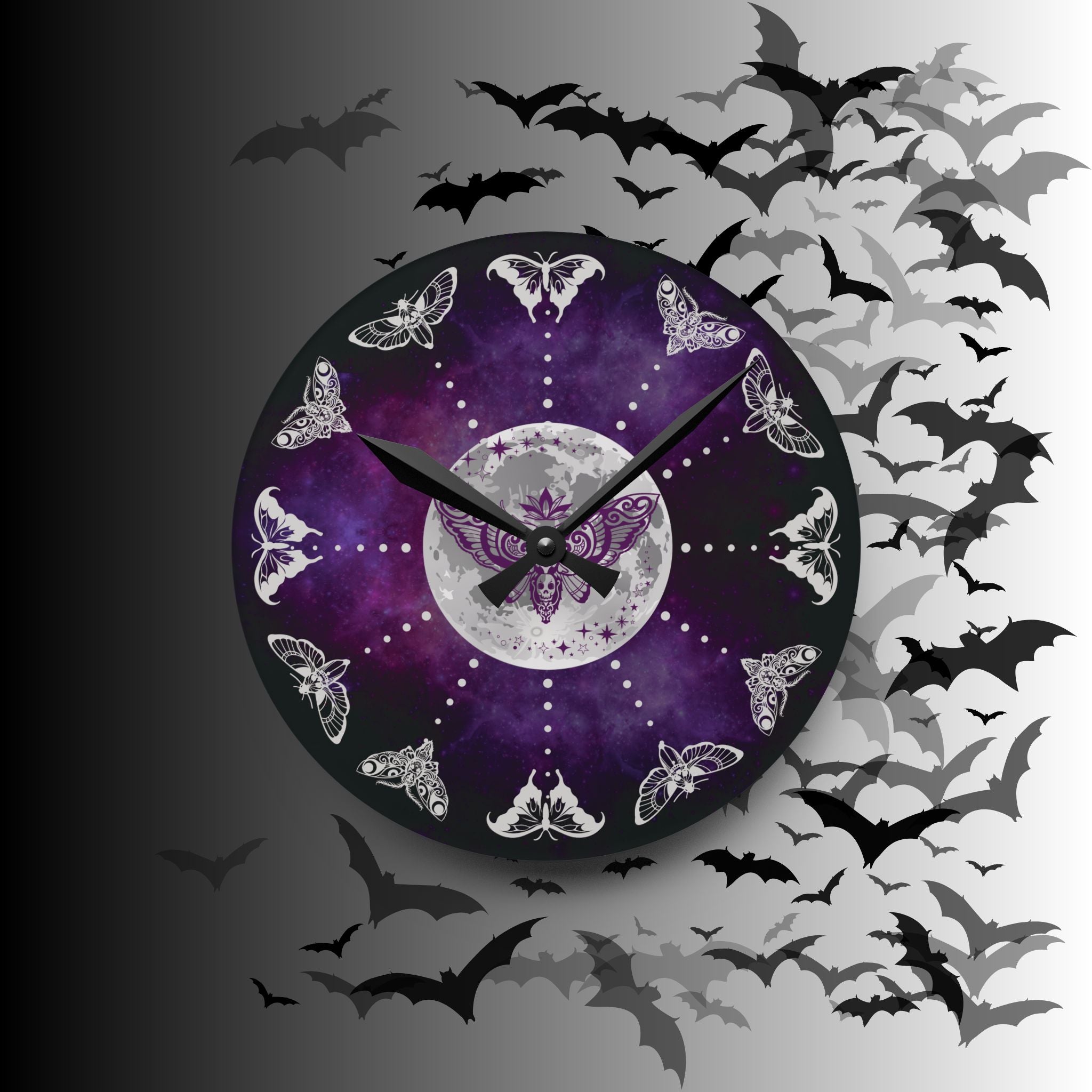 Gothic Lunar Moth Wall Clock — Whimsigoth Full Moon Acrylic Art Print Home Decor