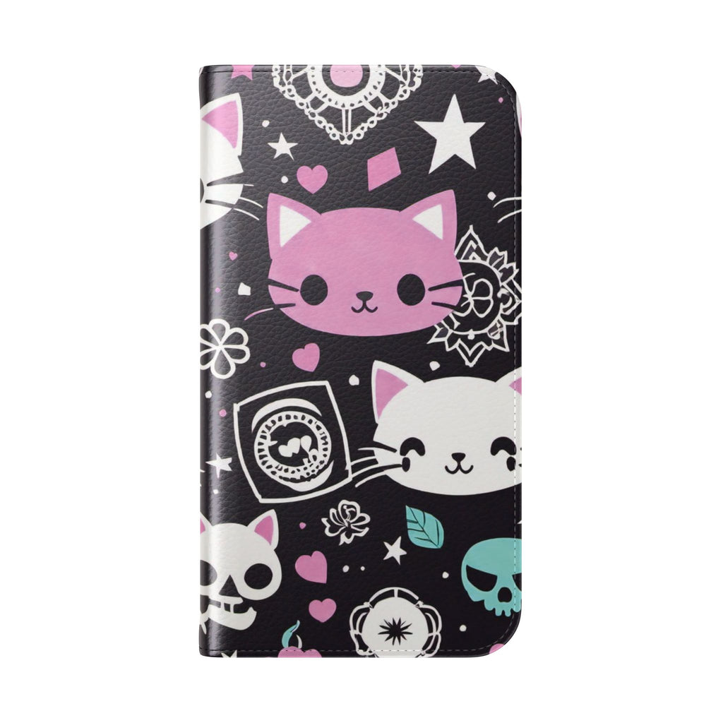 Pastel Goth Cat Flip Wallet Phone Case - Goth Cat Wallet Case for Samsung iPhone - Gothic Style Cats Wallet Phone Cases