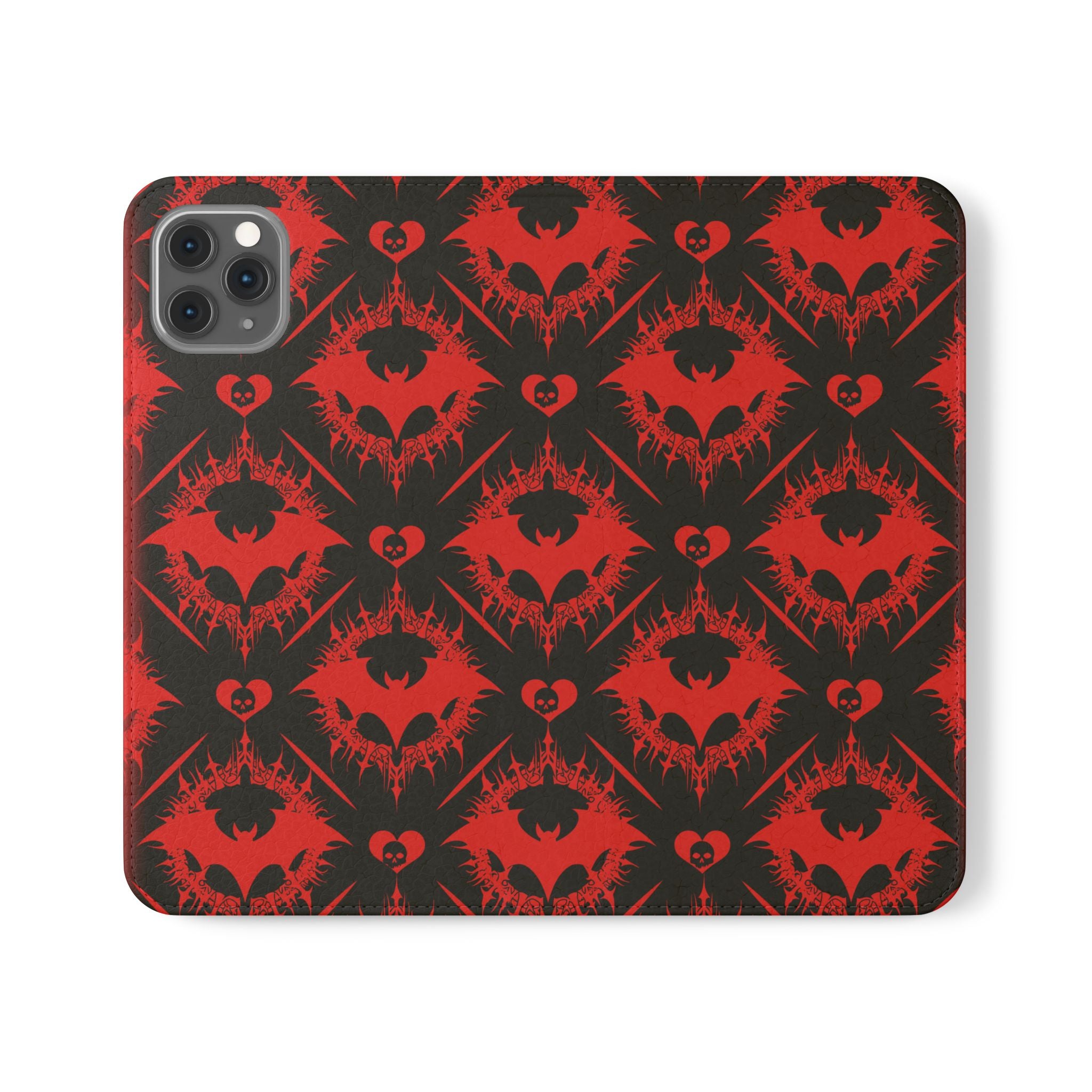 Gothic Bat Wallet Flip Case - Elegant Goth Phone Wallet - Bat Pattern Flip Case - Gothic Phone Case - Stylish Wallet Phone Case