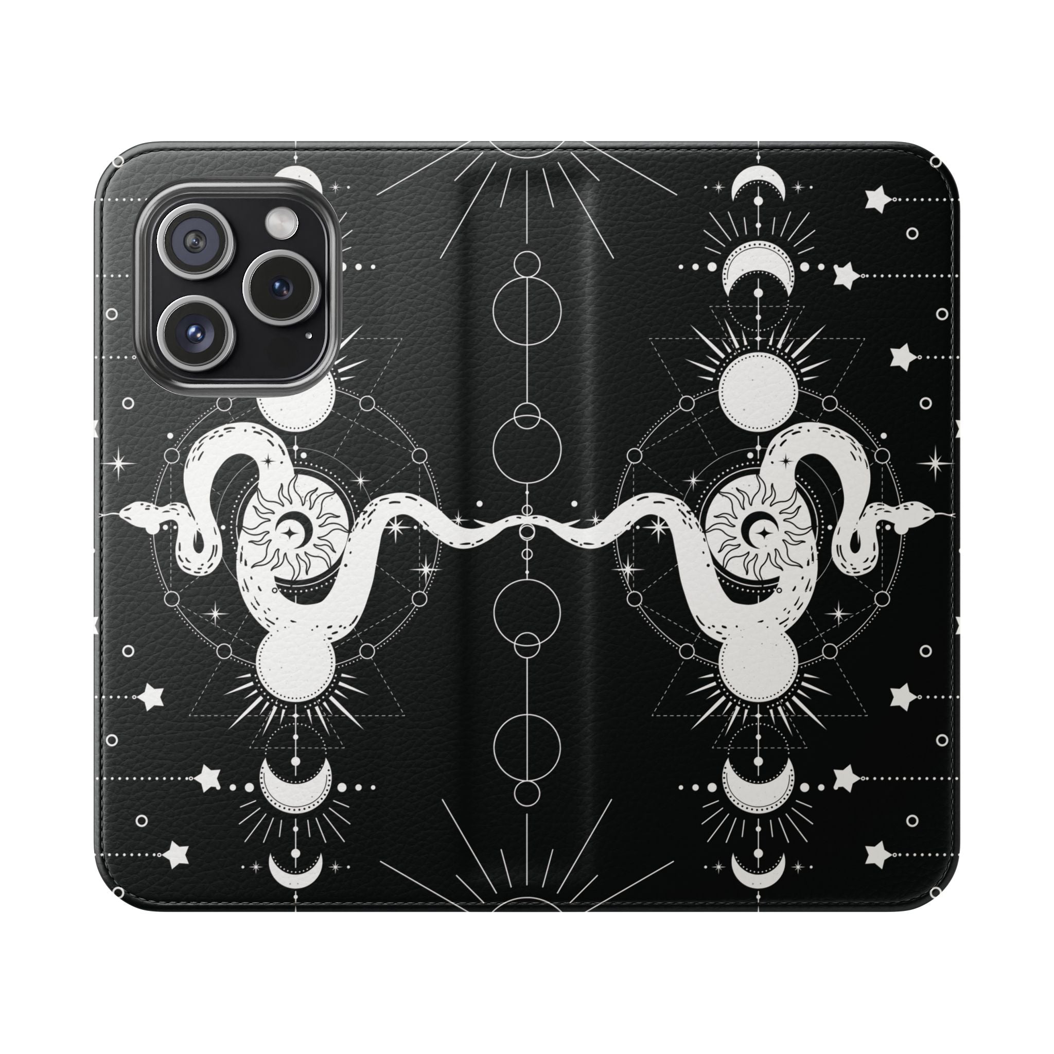 Gothic Style Celestial Snake Moon Phases Wallet Flip PhoneCase - Celestial Style Phone Case for iPhone and Samsung - Moon Phases Wallet Case