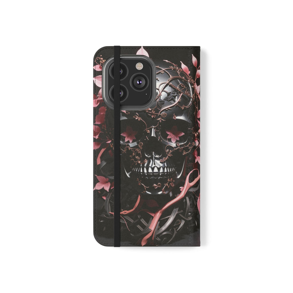 Pink Pastel Goth Skull Flip Wallet Phone Case - Skull Wallet Case for Samsung iPhone - Gothic Style Skull Wallet Phone Cases