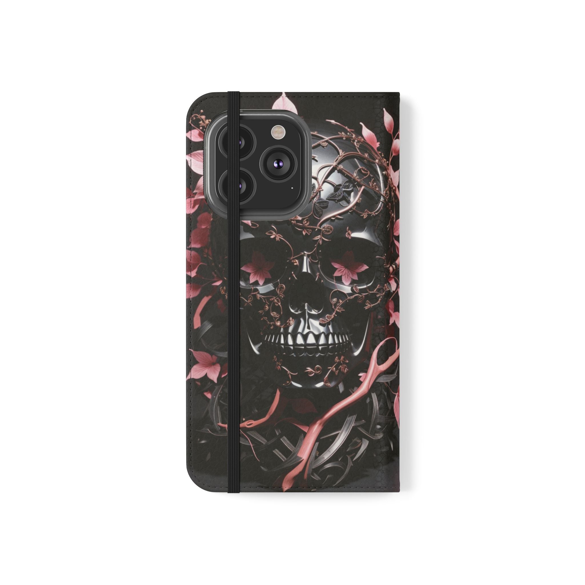 Pink Pastel Goth Skull Flip Wallet Phone Case - Skull Wallet Case for Samsung iPhone - Gothic Style Skull Wallet Phone Cases